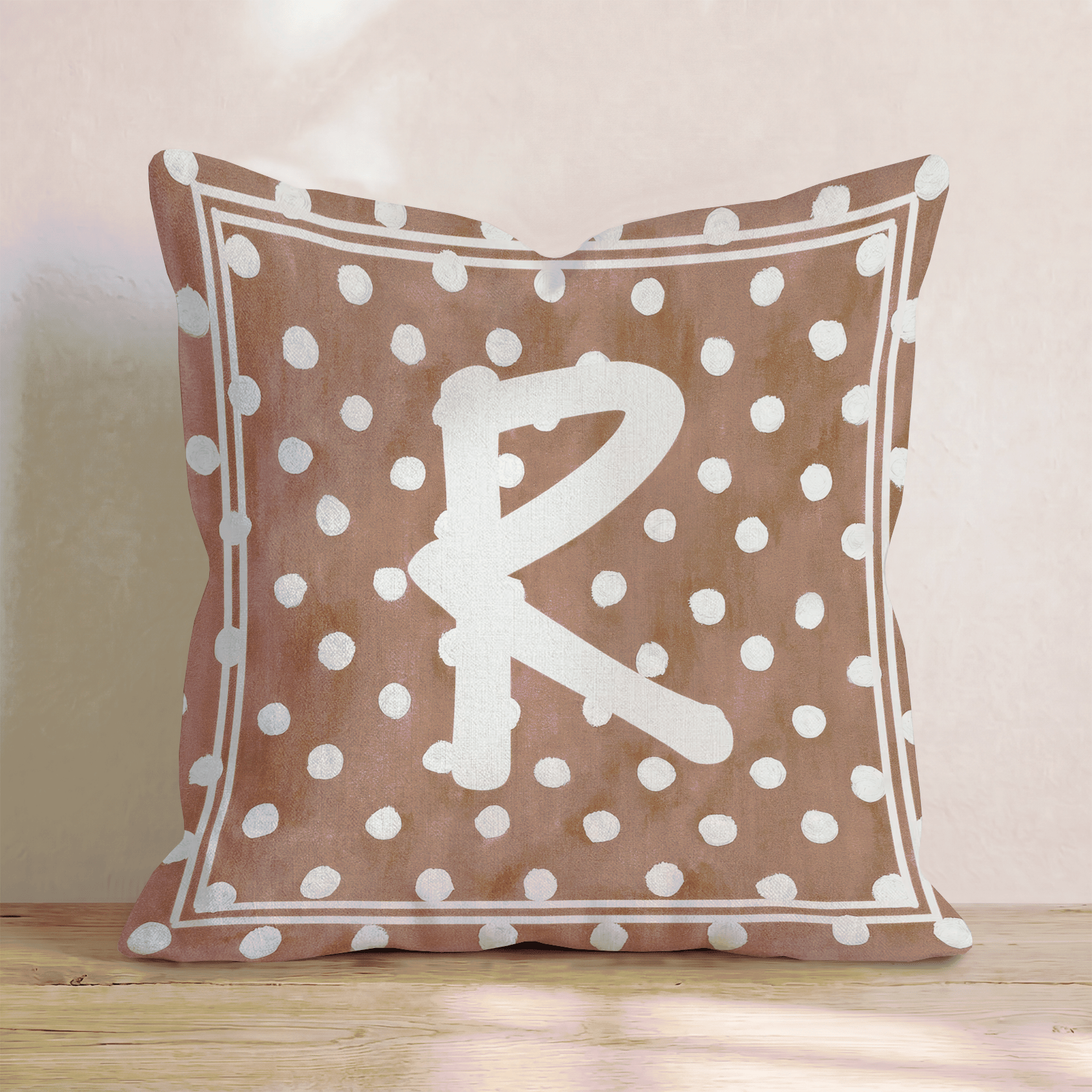 Brown Polka Dot R Throw Pillow - Hillcroft Home