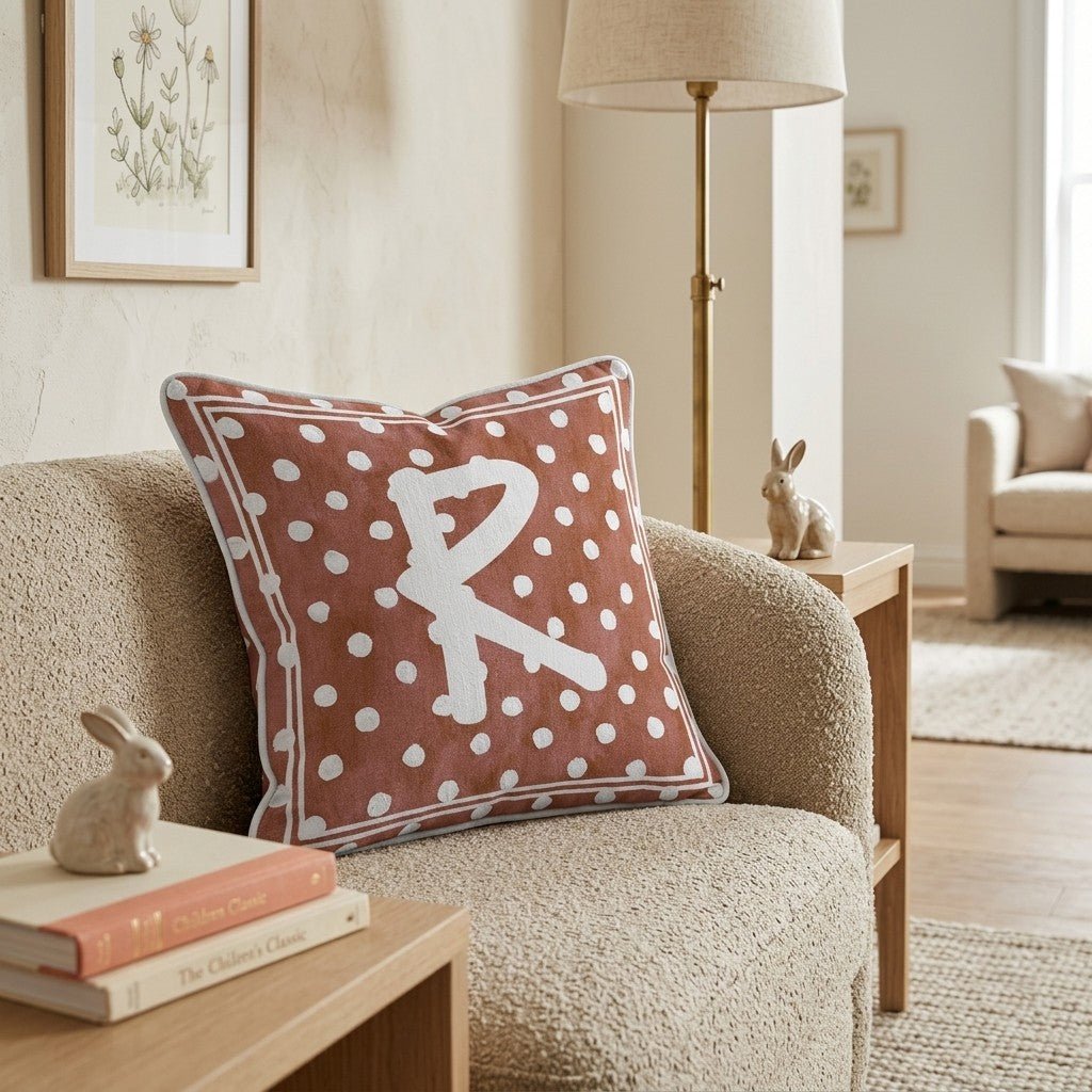 Brown Polka Dot R Throw Pillow - Hillcroft Home