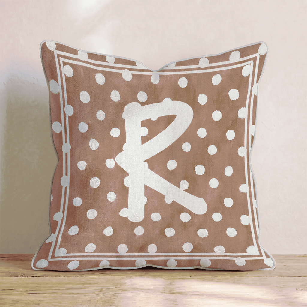 Brown Polka Dot R Throw Pillow - Hillcroft Home