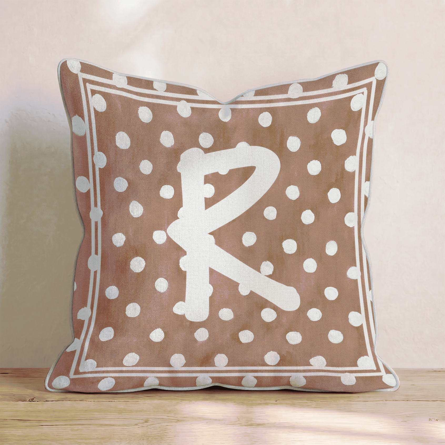 Brown Polka Dot R Throw Pillow - Hillcroft Home