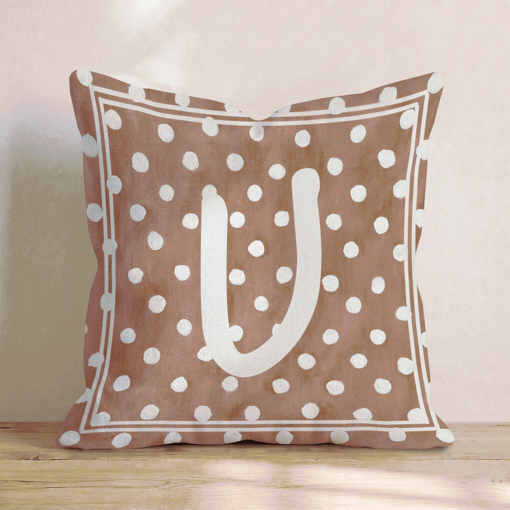 Brown Polka Dot U Throw Pillow - Hillcroft Home