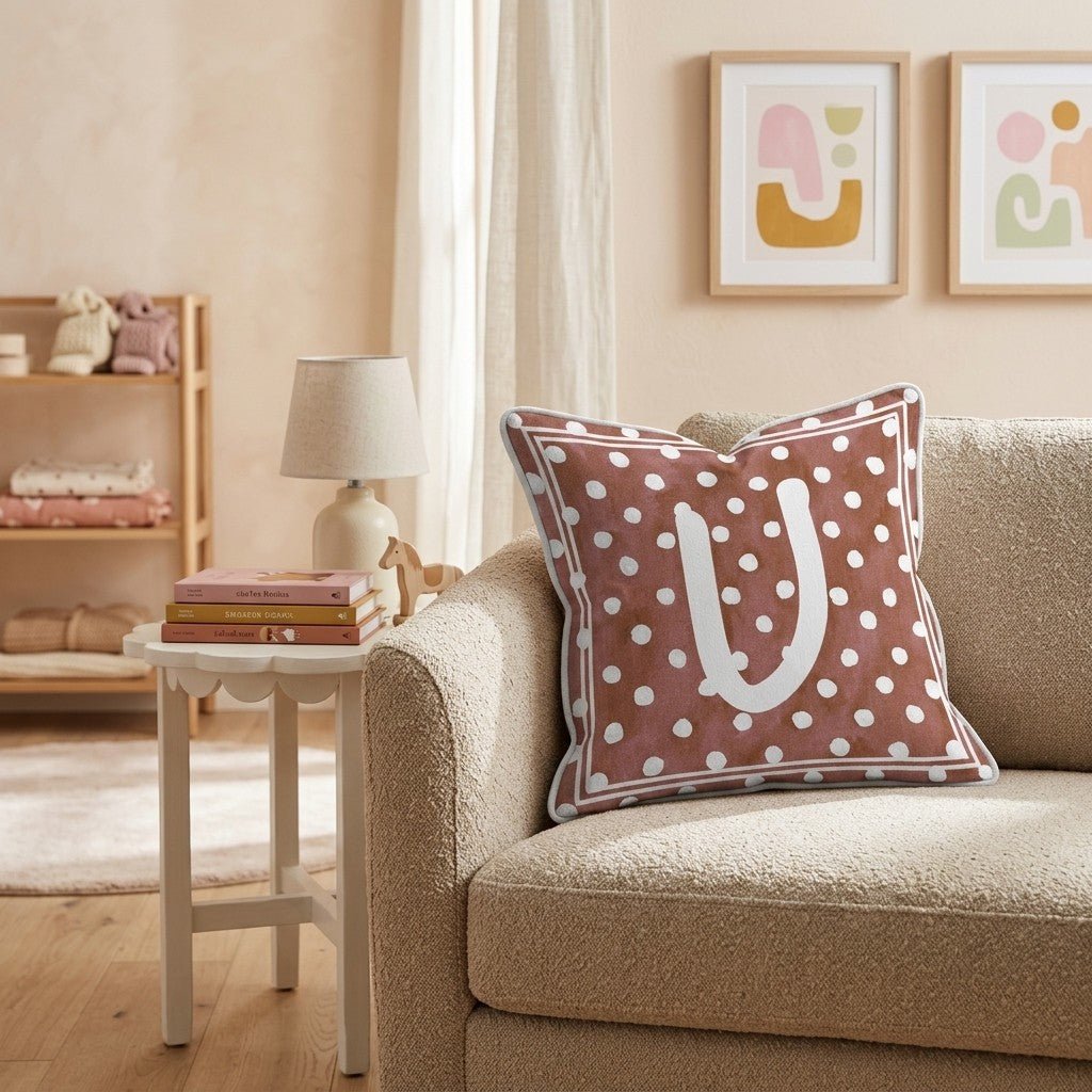 Brown Polka Dot U Throw Pillow - Hillcroft Home