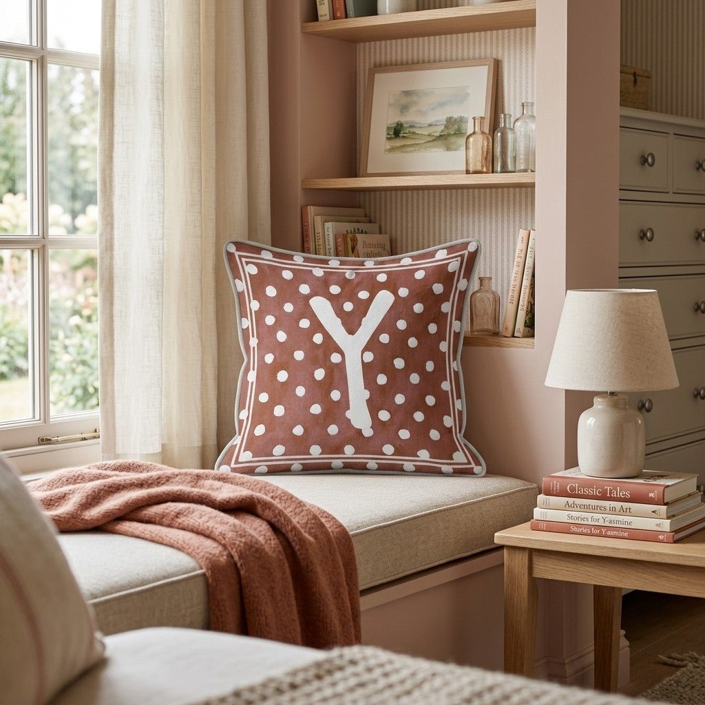 Brown Polka Dot Y Throw Pillow - Hillcroft Home