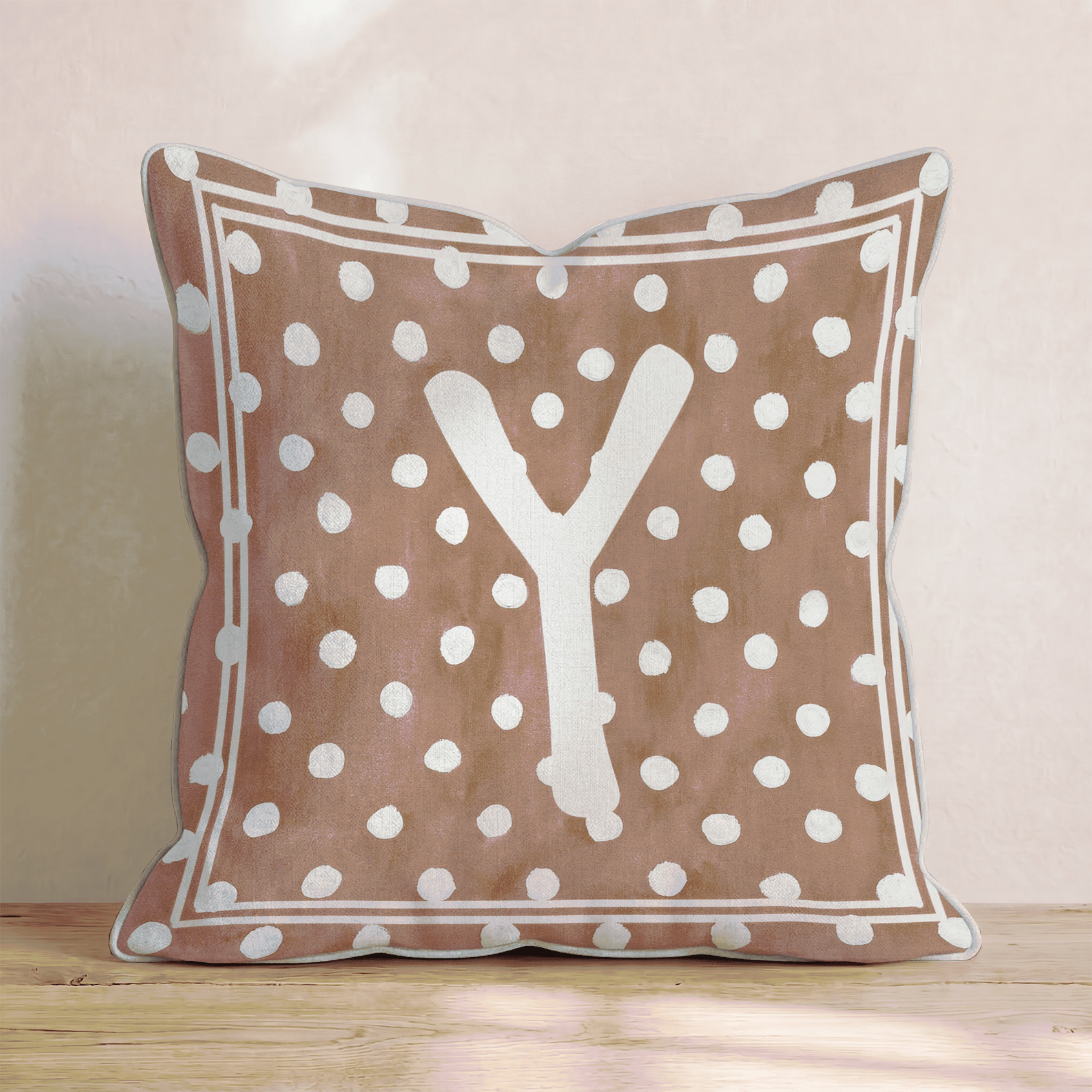Brown Polka Dot Y Throw Pillow - Hillcroft Home