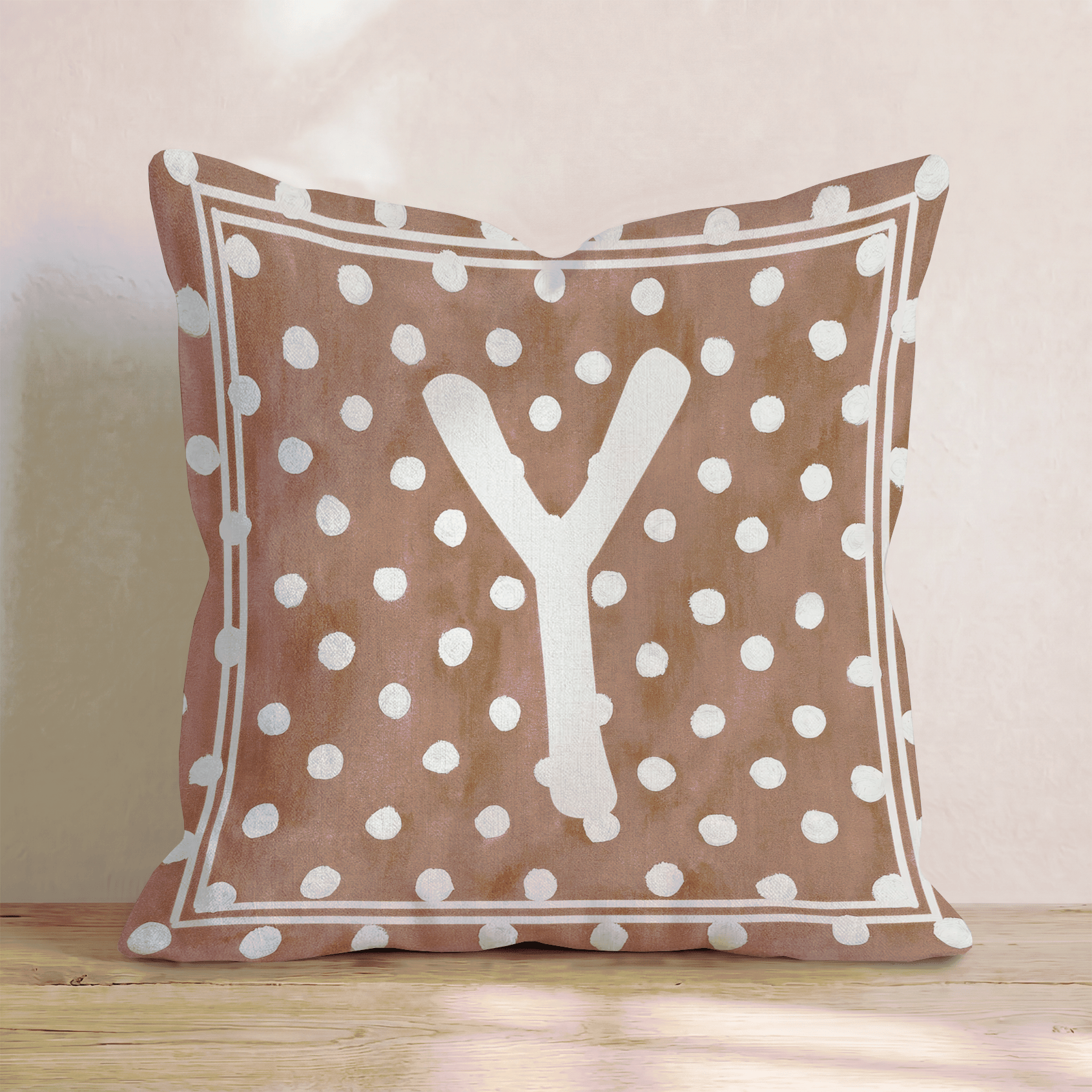 Brown Polka Dot Y Throw Pillow - Hillcroft Home
