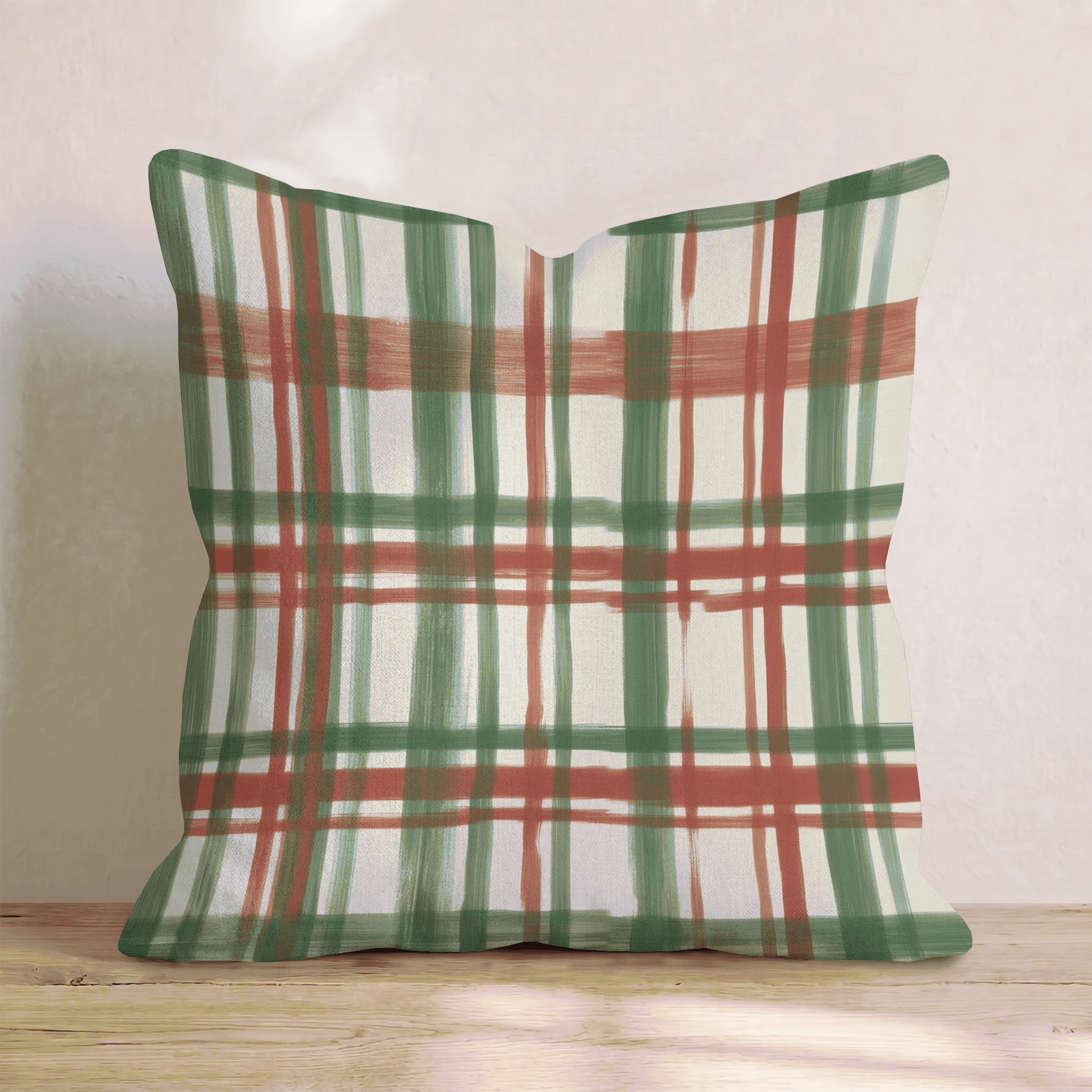 Brushstroke Green Plaid Throw Pillow - Hillcroft Home