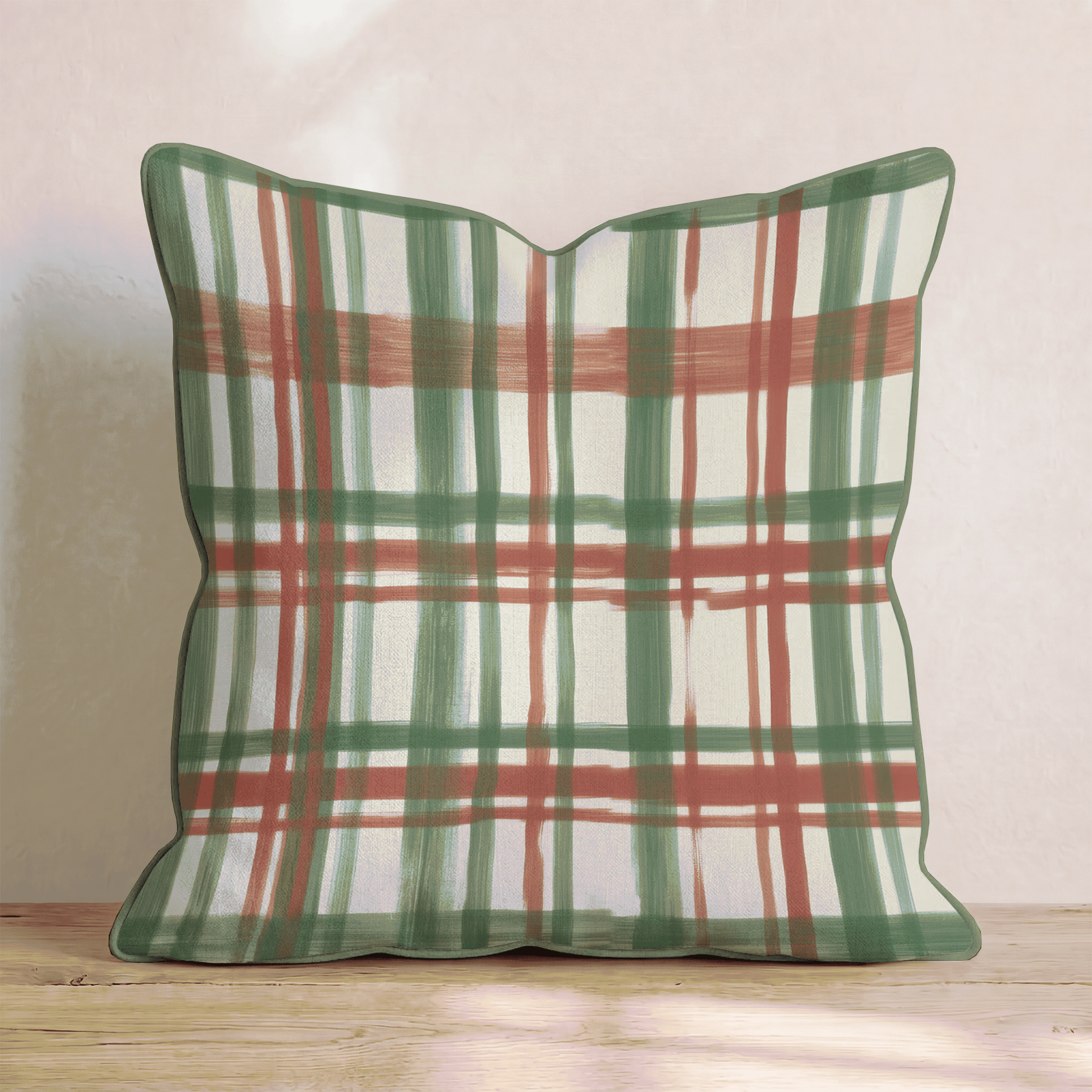 Brushstroke Green Plaid Throw Pillow - Hillcroft Home