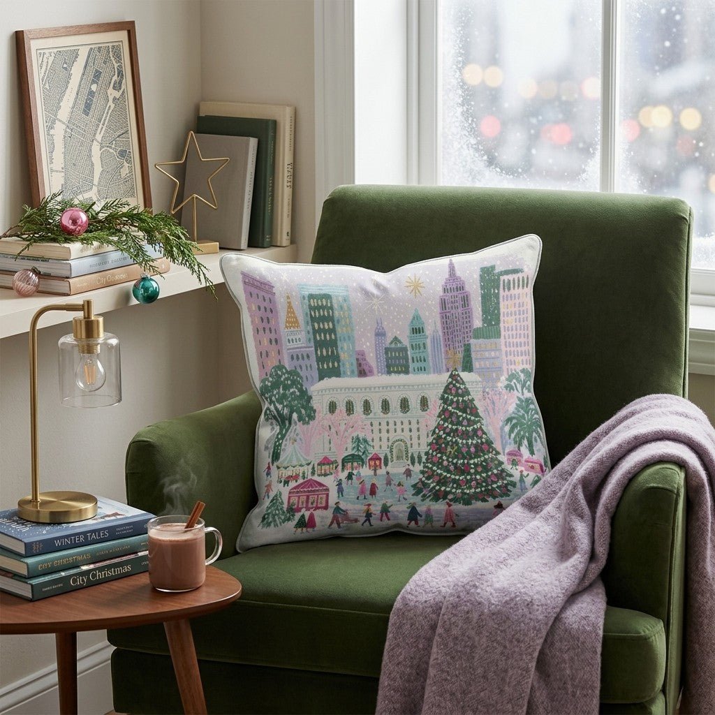 Bryant Park Skating Throw Pillow - Hillcroft Home