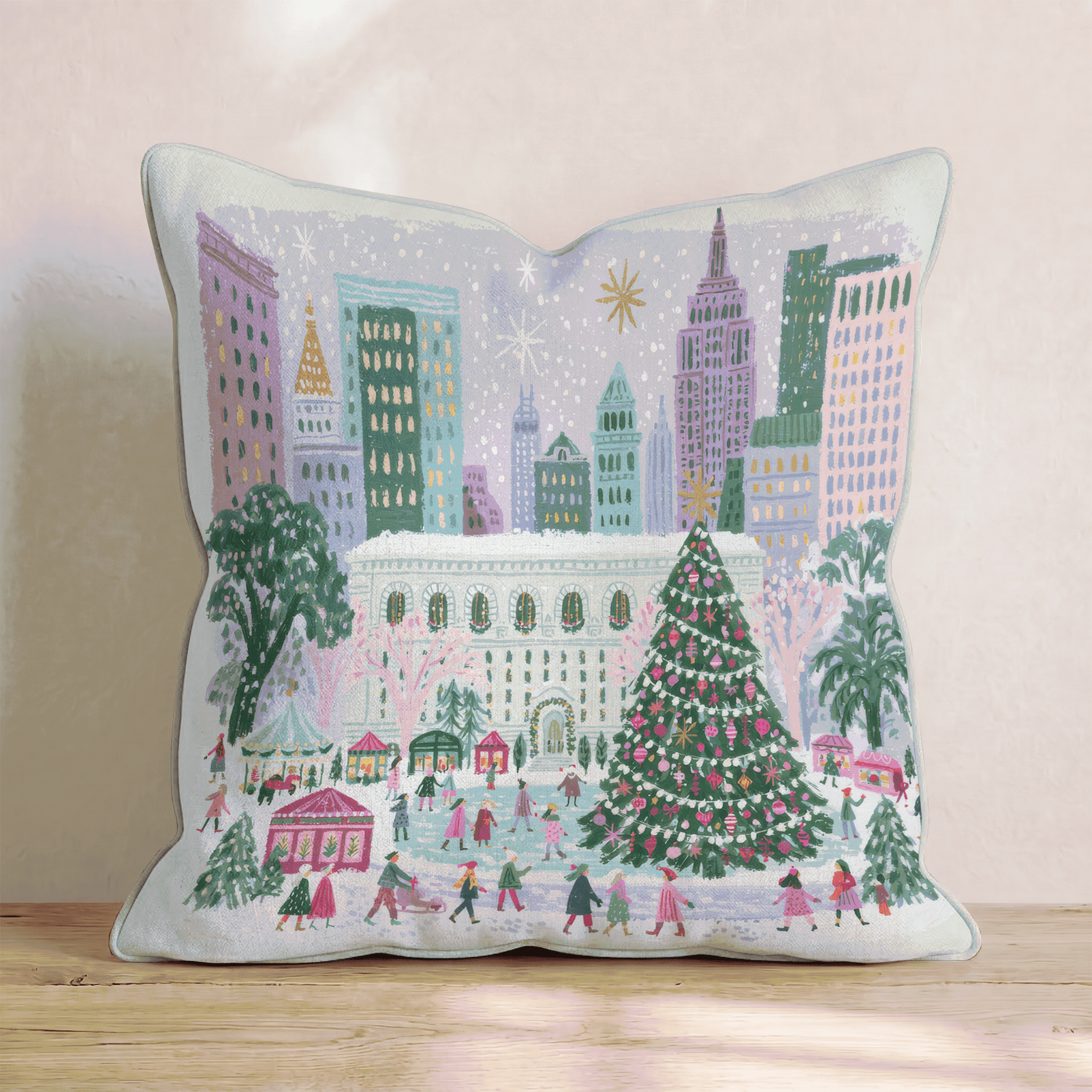 Bryant Park Skating Throw Pillow - Hillcroft Home