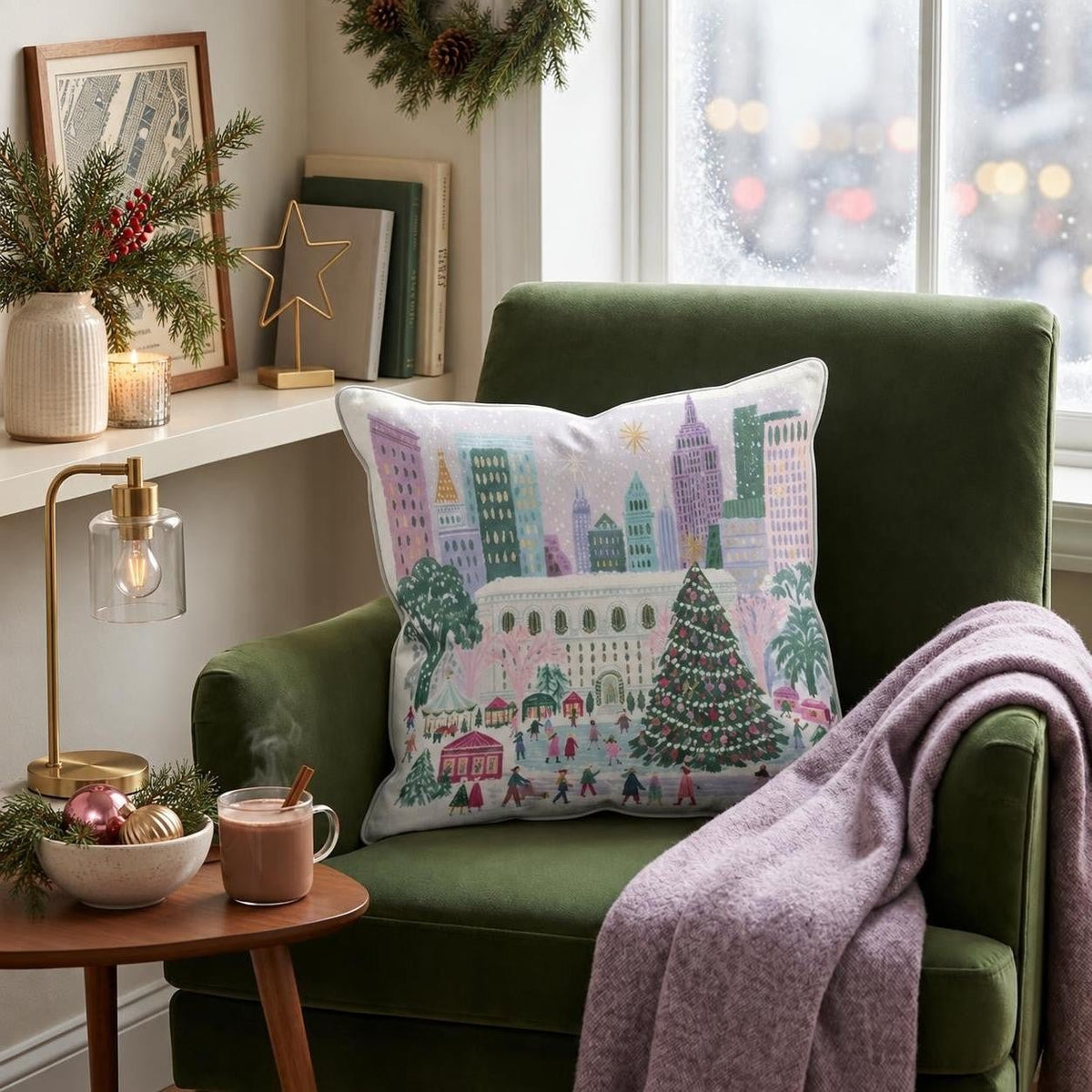 Bryant Park Skating Throw Pillow throw pillow - Hillcroft Home