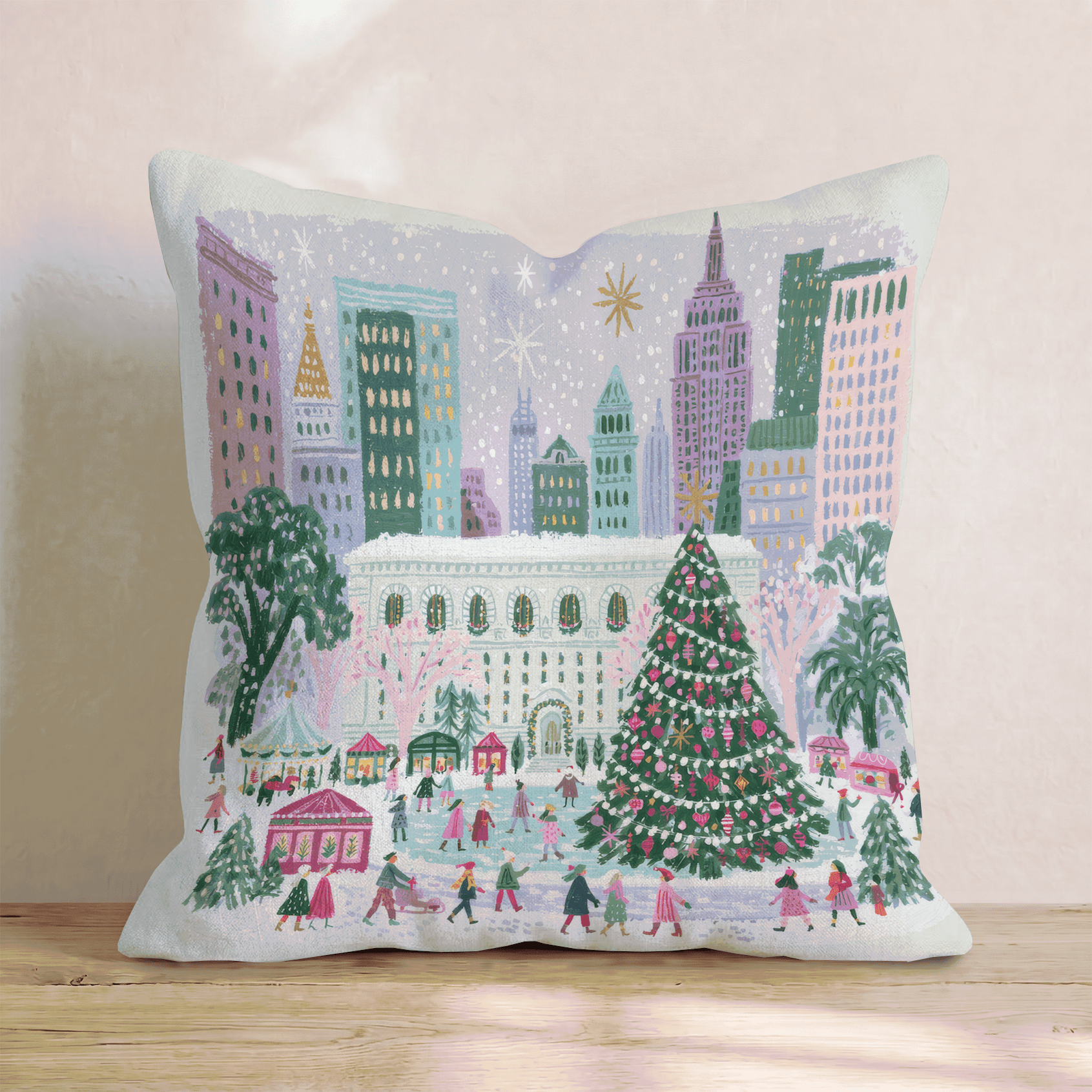 Bryant Park Skating Throw Pillow - Hillcroft Home