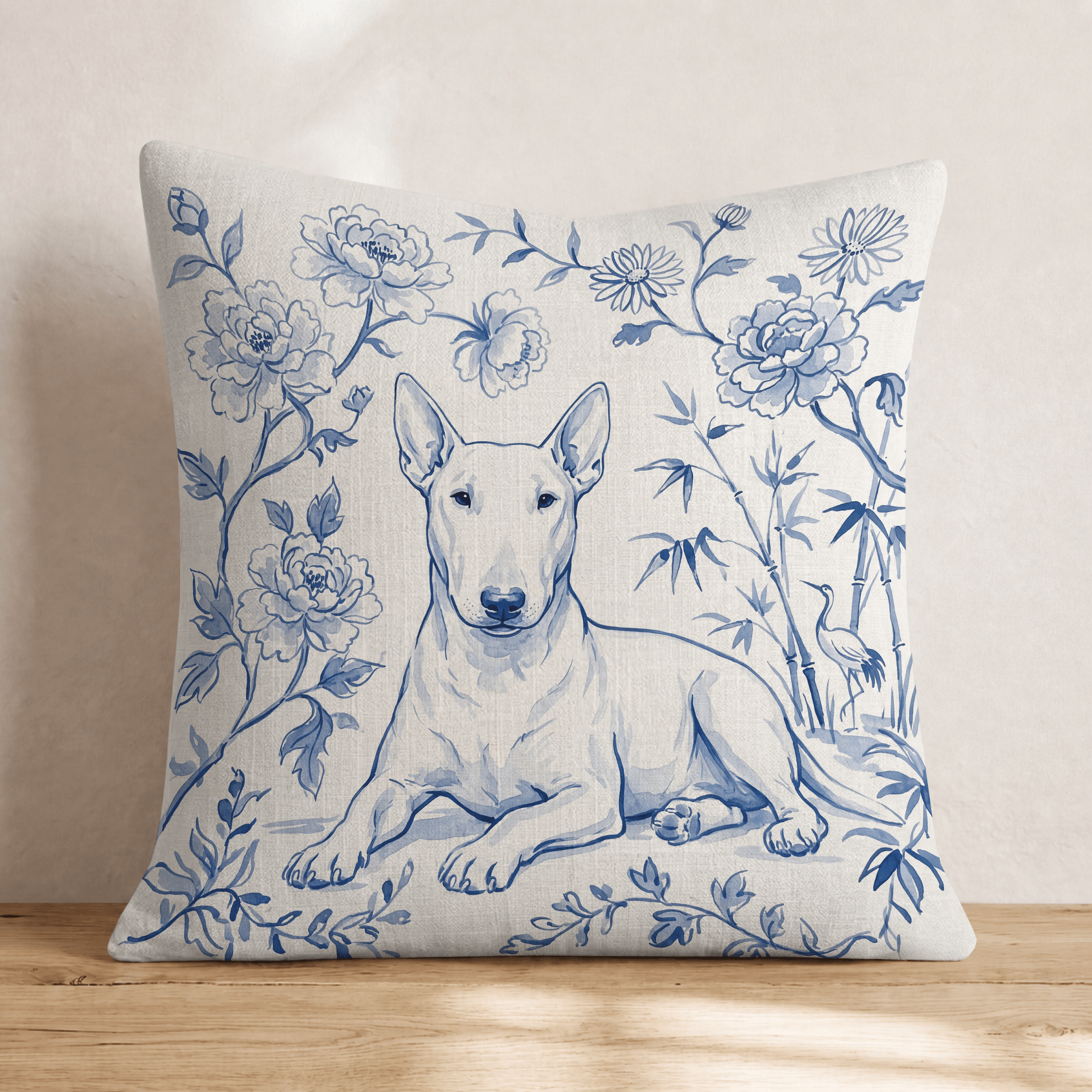 Bull Terrier Chinoiserie Throw Pillow - Hillcroft Home