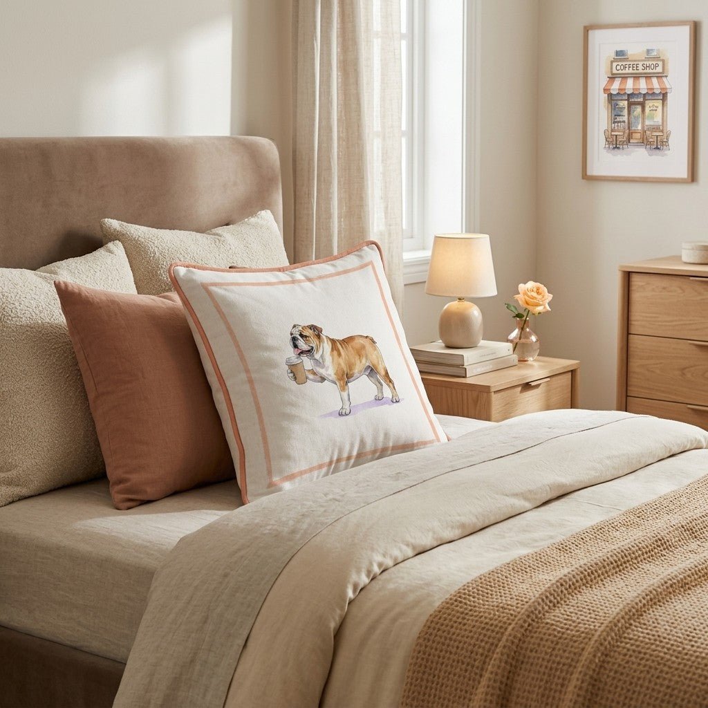 Bulldog Coffee Throw Pillow - Hillcroft Home