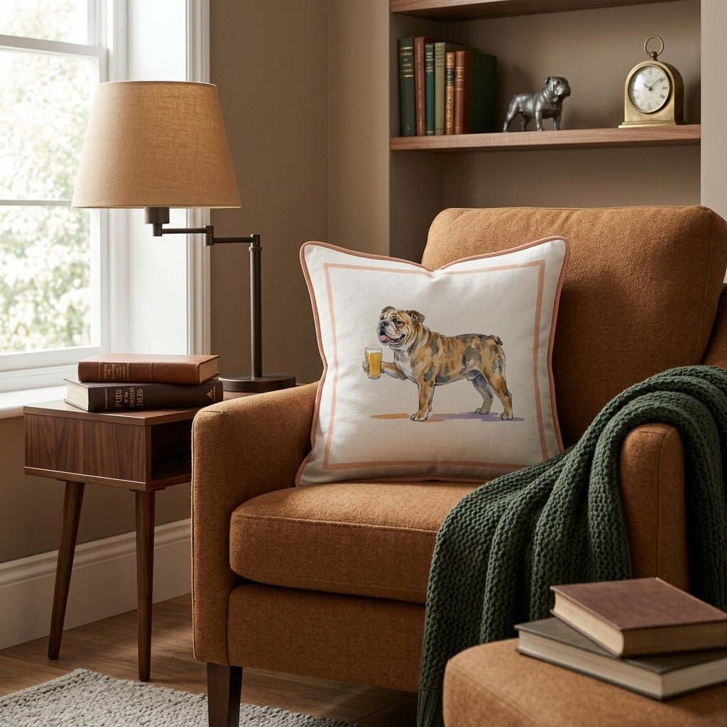 Bulldog Lager Throw Pillow - Hillcroft Home