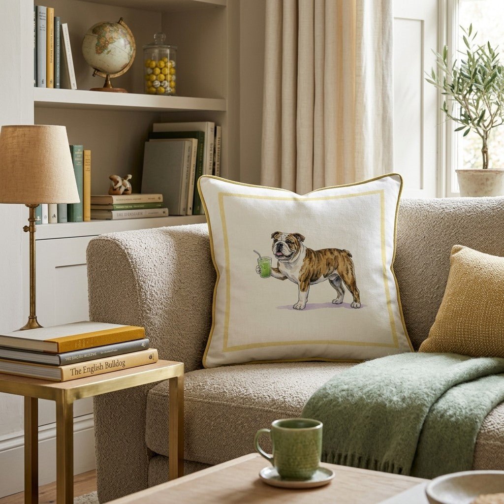 Bulldog Matcha Throw Pillow - Hillcroft Home