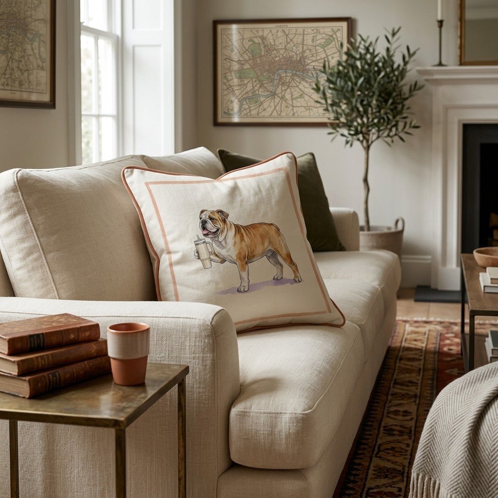 Bulldog Tumbler Throw Pillow - Hillcroft Home