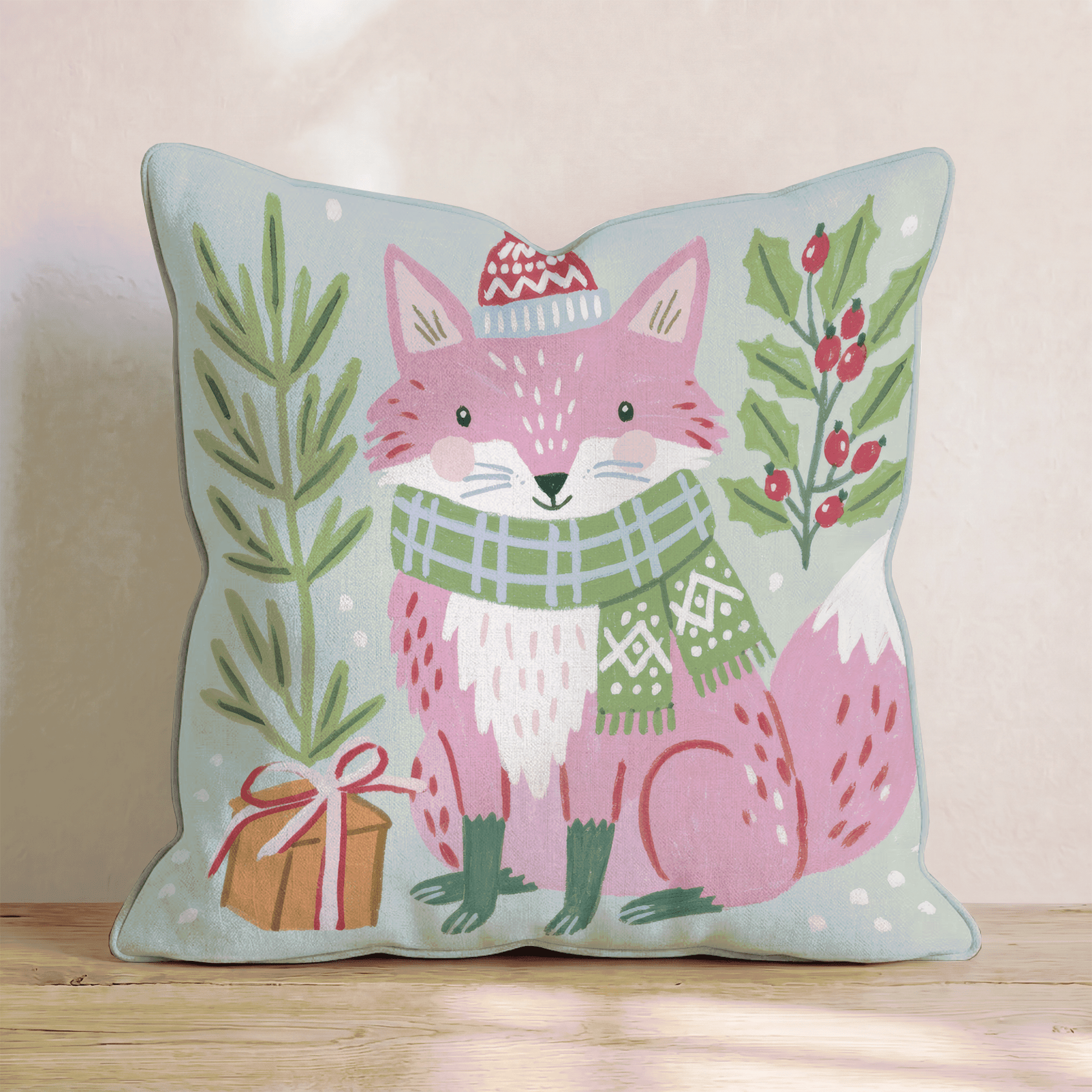 Bundled Pink Fox Throw Pillow - Hillcroft Home