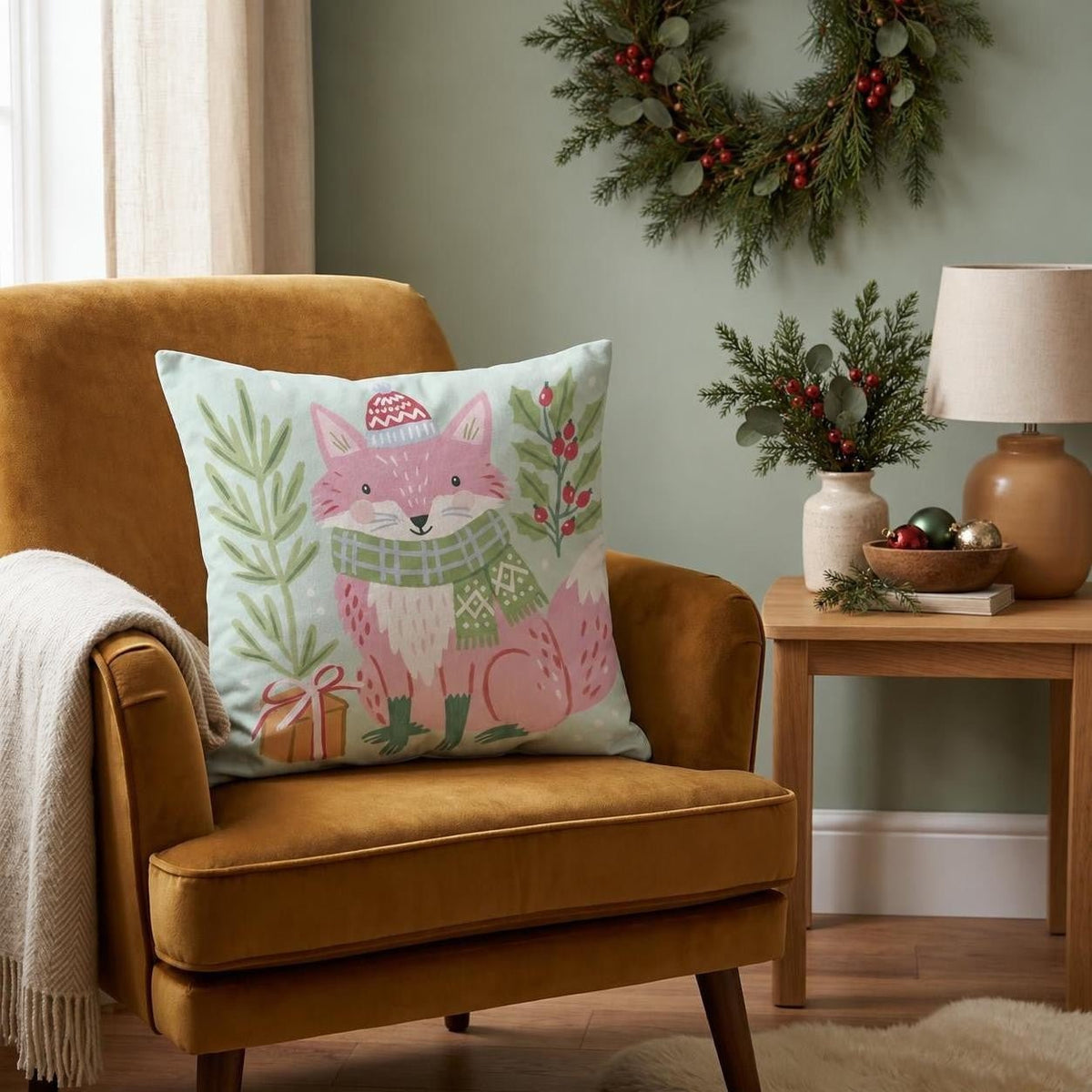 Bundled Pink Fox Throw Pillow throw pillow - Hillcroft Home