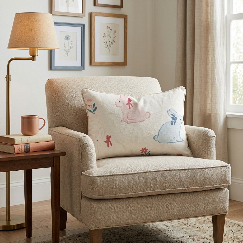 Bunny Meadow Throw Pillow - Hillcroft Home