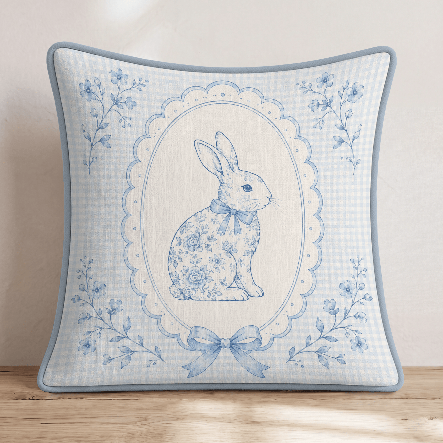 Bunny Portrait Blue Throw Pillow - Hillcroft Home