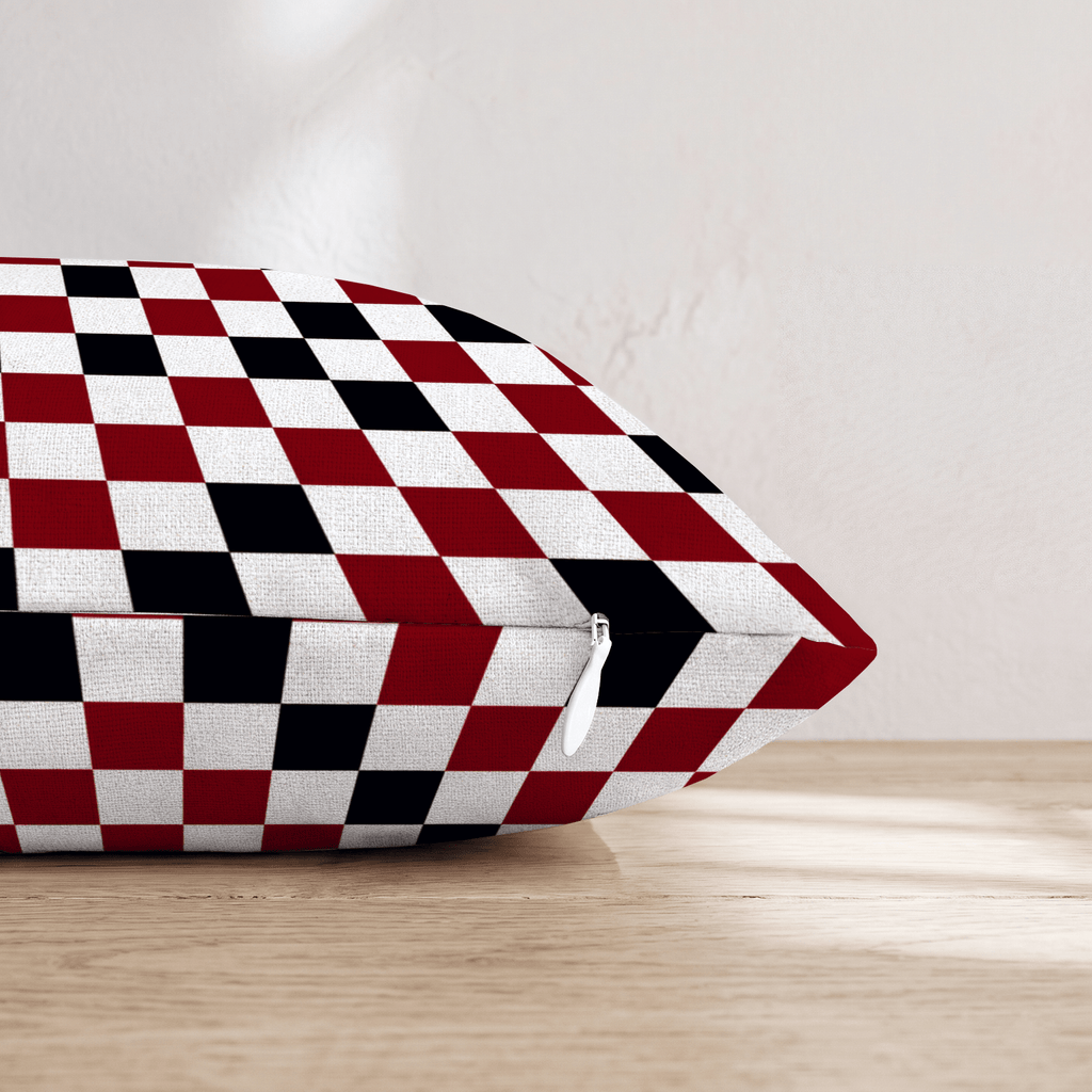 Burgundy Black Check Throw Pillow - Hillcroft Home