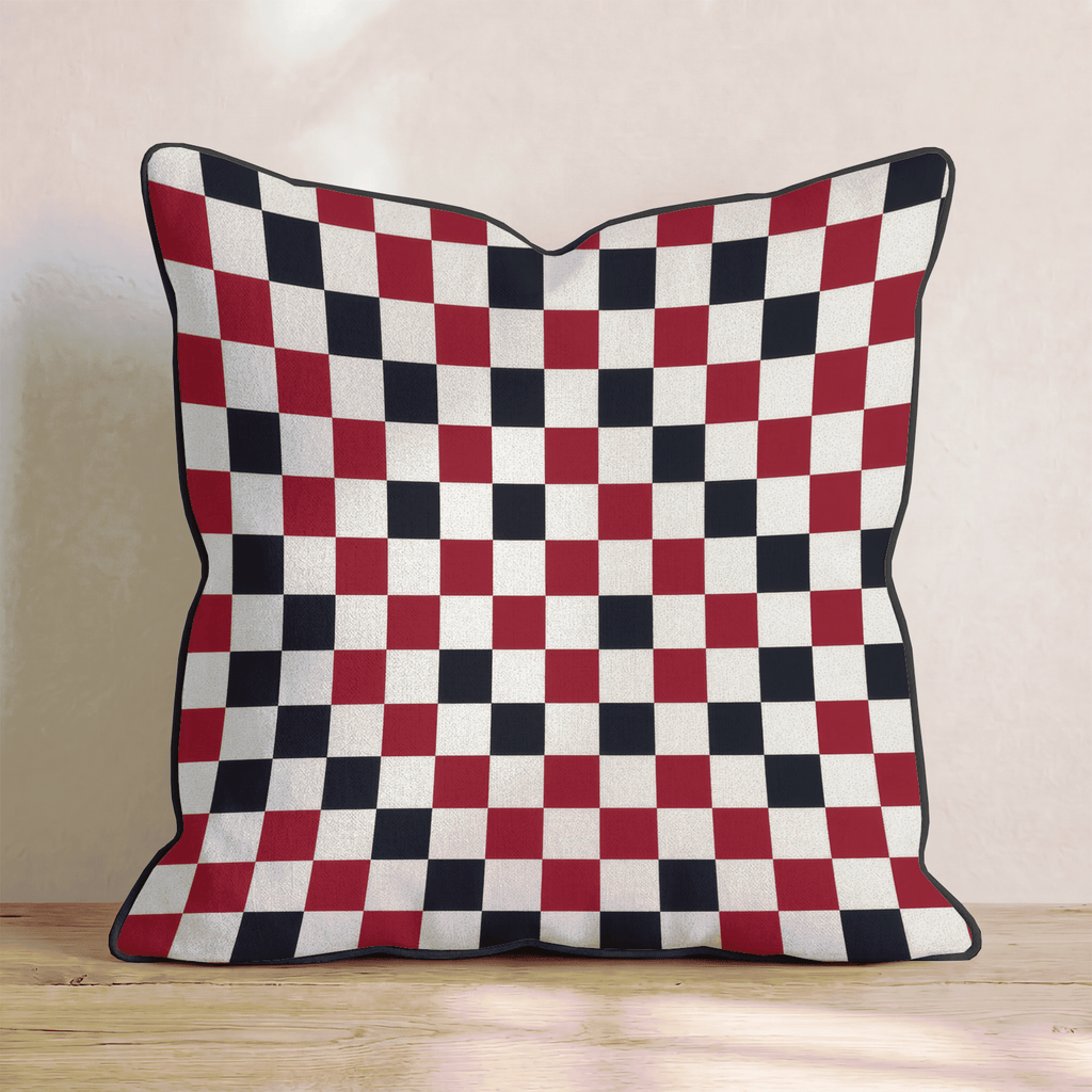 Burgundy Black Check Throw Pillow - Hillcroft Home