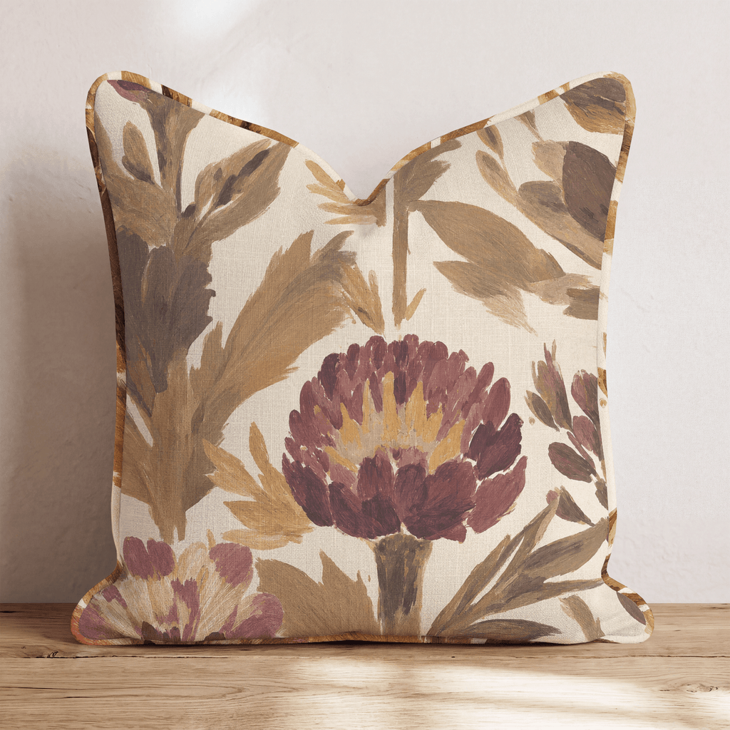 Burgundy Garden Thistle Throw Pillow throw pillow - Hillcroft Home