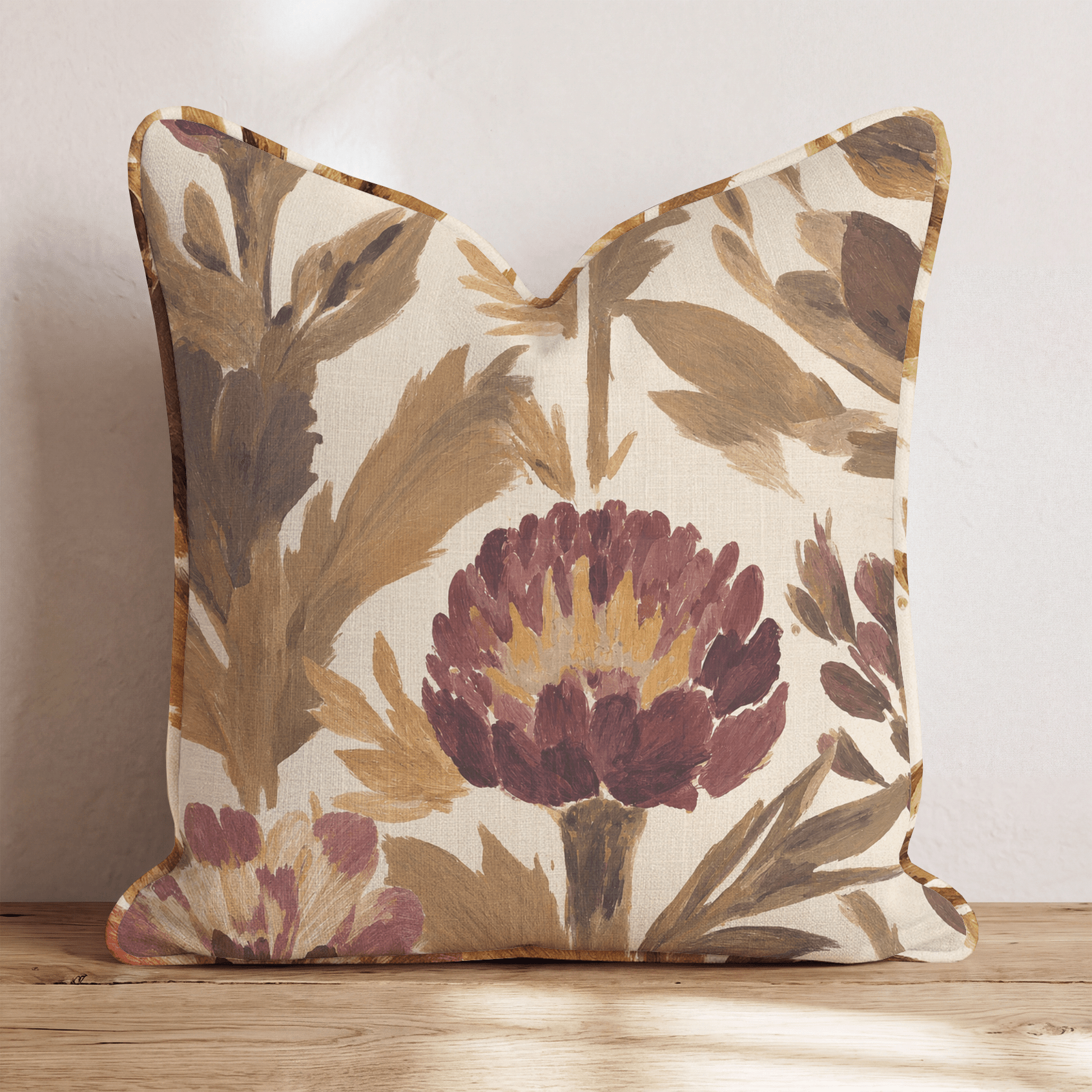 Burgundy Garden Thistle Throw Pillow throw pillow - Hillcroft Home