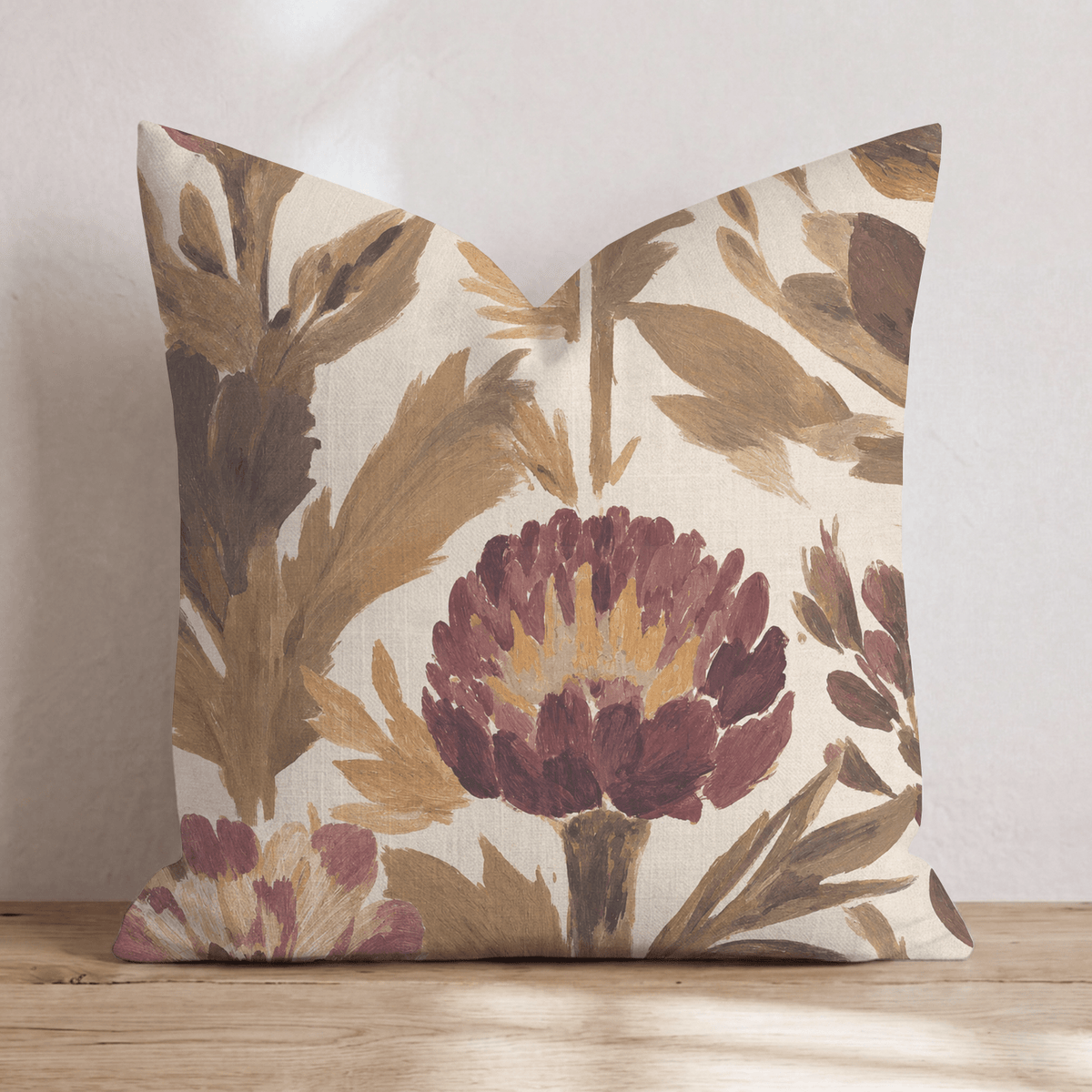 Burgundy Garden Thistle Throw Pillow throw pillow - Hillcroft Home