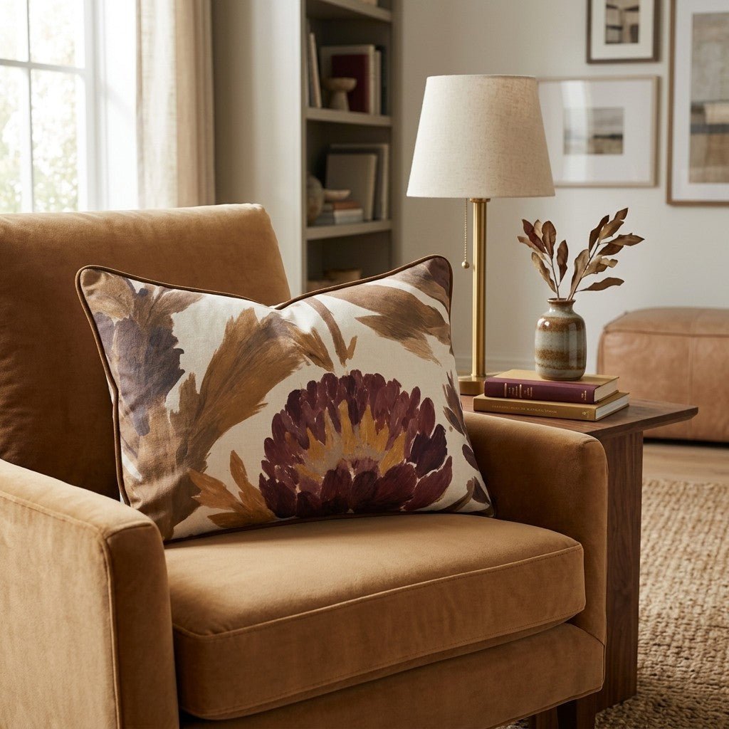 Burgundy Garden Thistle Throw Pillow throw pillow - Hillcroft Home