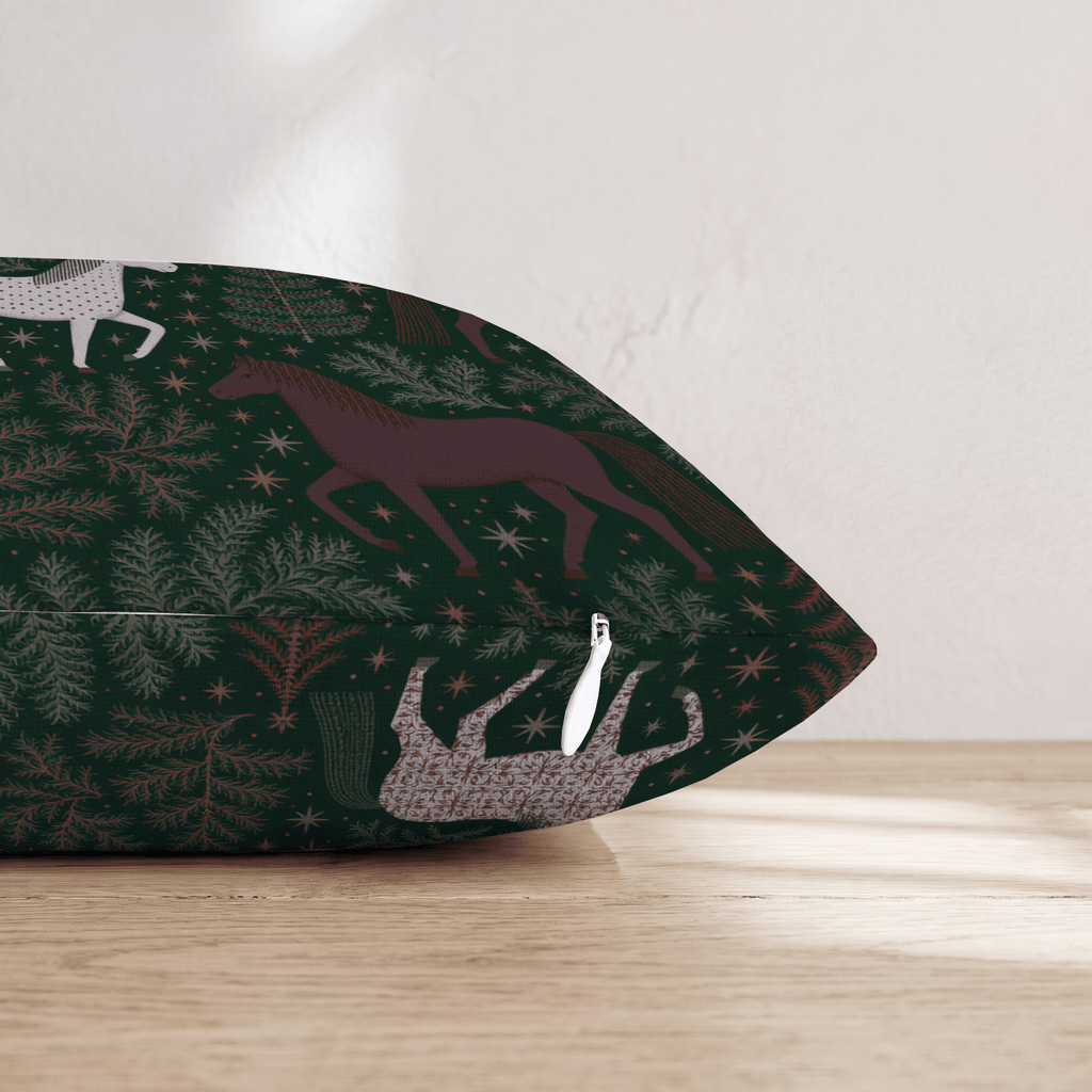 Burgundy Pattern Horses Throw Pillow - Hillcroft Home