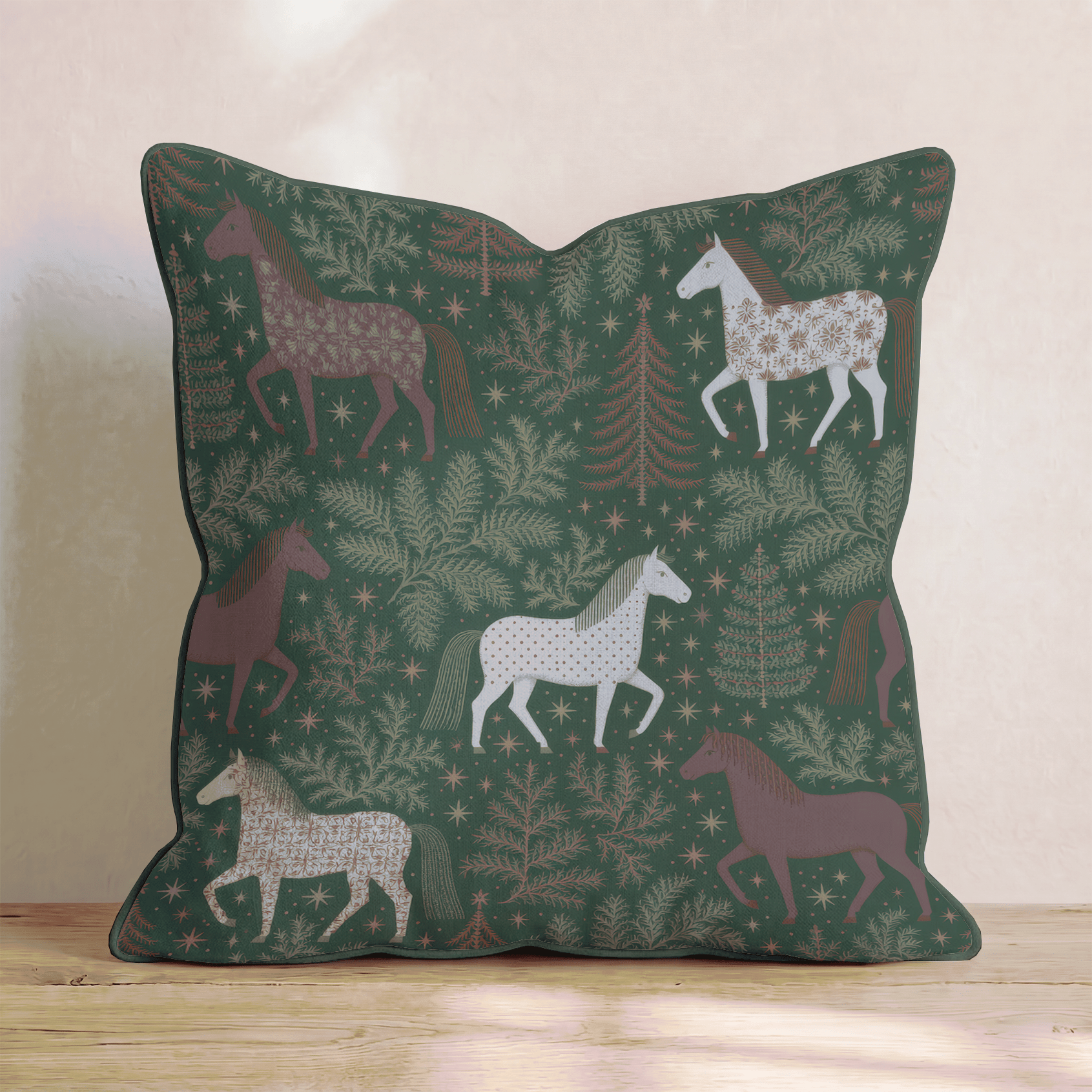 Burgundy Pattern Horses Throw Pillow - Hillcroft Home