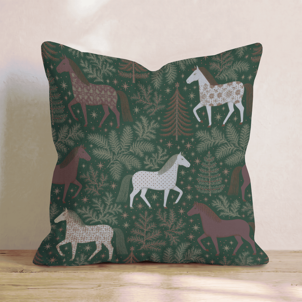 Burgundy Pattern Horses Throw Pillow - Hillcroft Home