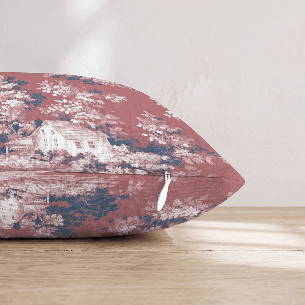 Burnt Red Toile Throw Pillow - Hillcroft Home