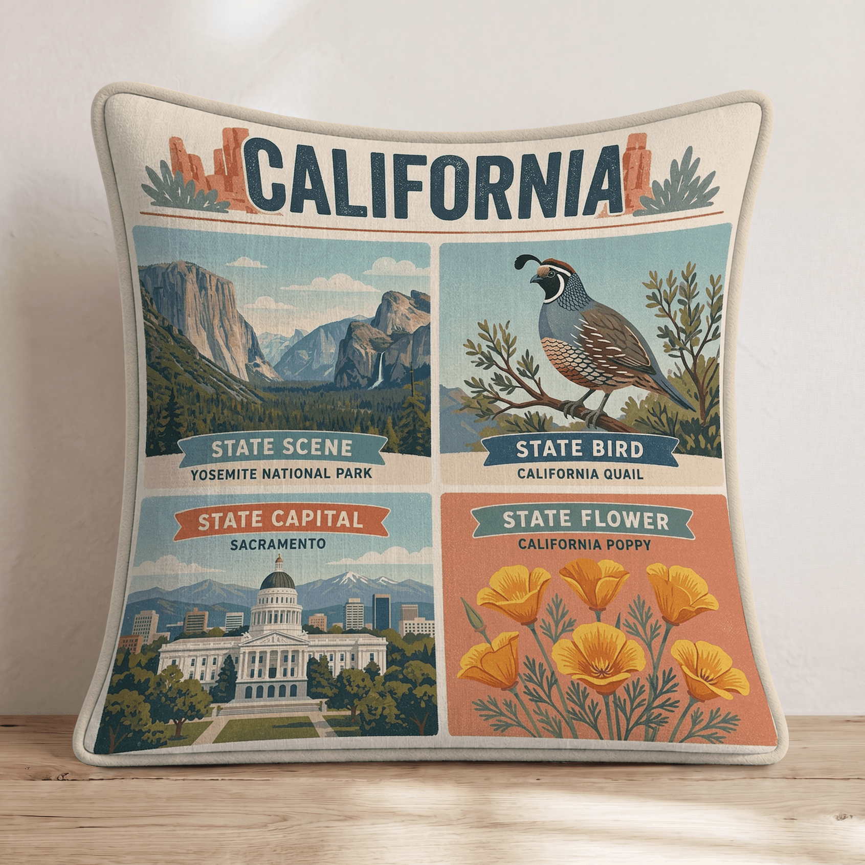 California State Symbols Throw Pillow - Hillcroft Home