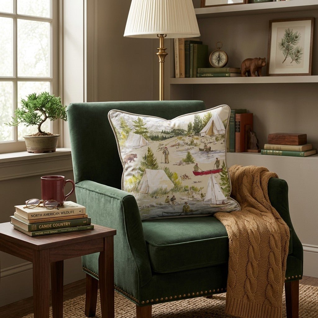 Camping Scene Throw Pillow - Hillcroft Home