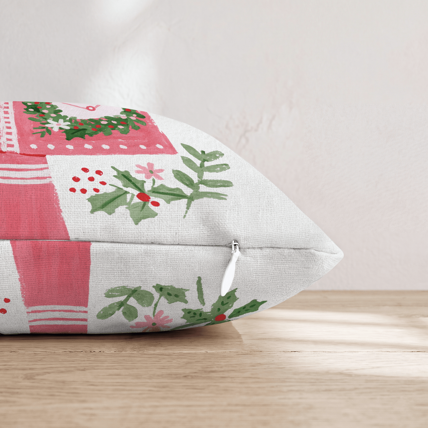 Candy Cane Mailbox Wreath Throw Pillow - Hillcroft Home