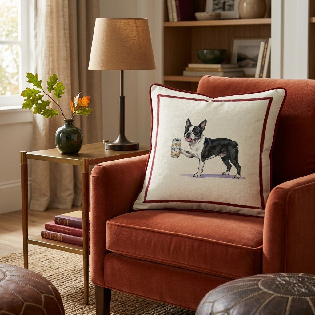 Canine Ale Boston Terrier Throw Pillow - Hillcroft Home