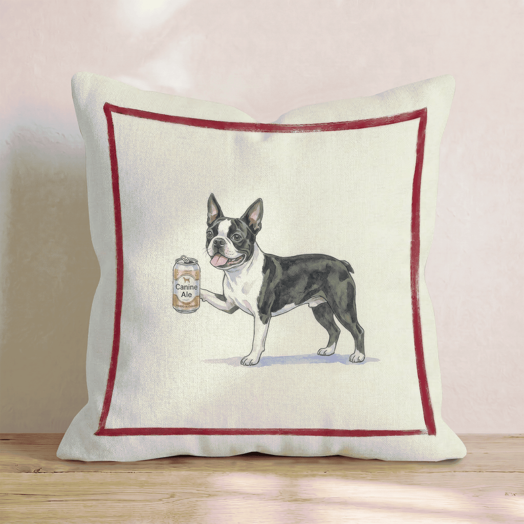 Canine Ale Boston Terrier Throw Pillow - Hillcroft Home
