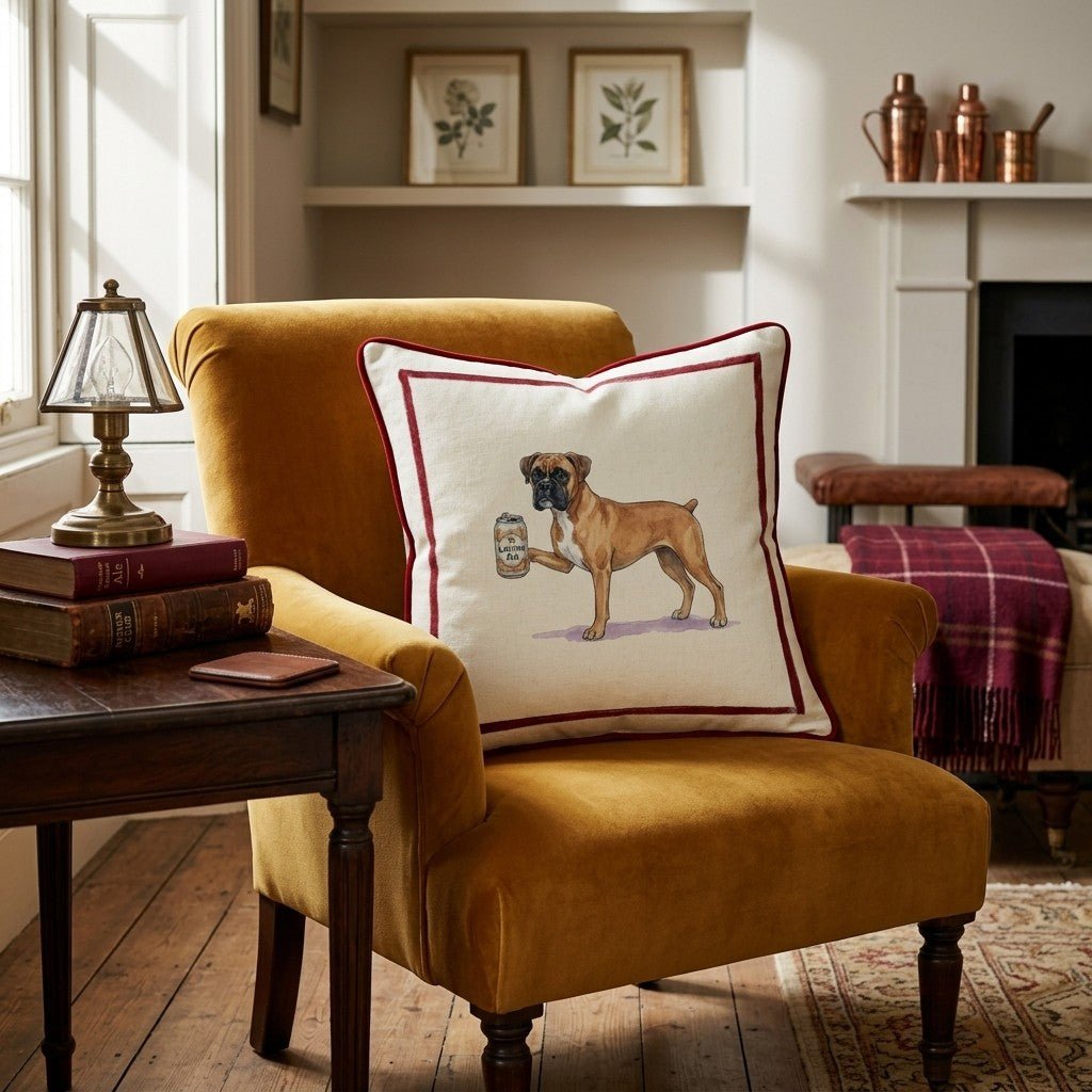 Canine Ale Boxer Throw Pillow - Hillcroft Home