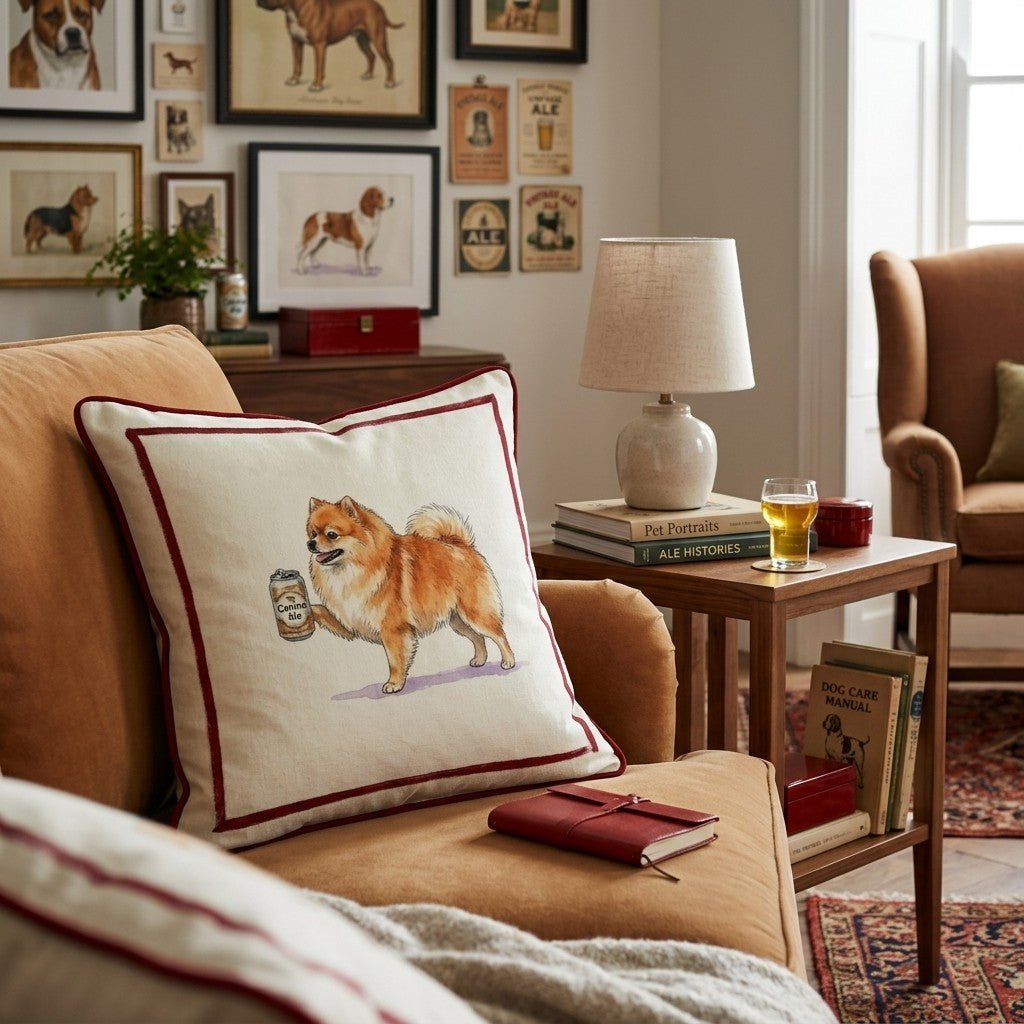 Canine Ale Pomeranian Throw Pillow - Hillcroft Home