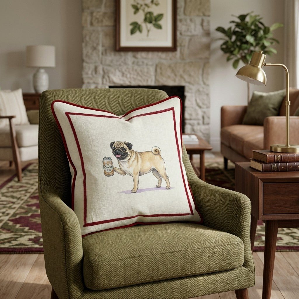 Canine Ale Pug Throw Pillow - Hillcroft Home