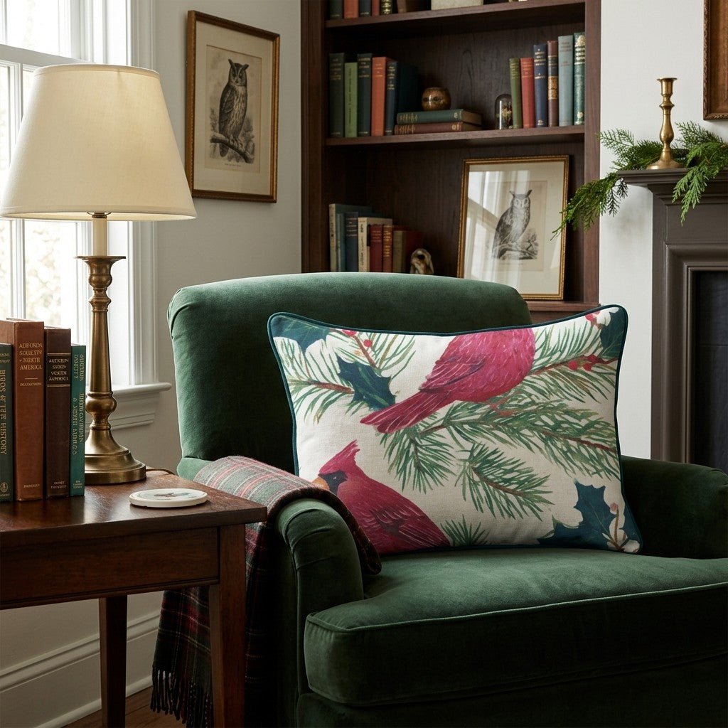 Cardinals and Berries Throw Pillow - Hillcroft Home