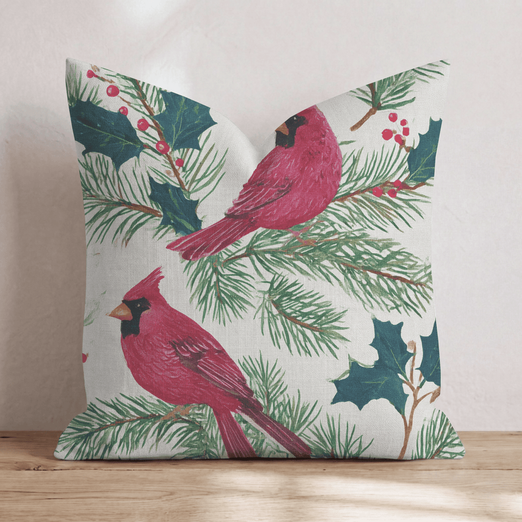 Cardinals and Berries Throw Pillow - Hillcroft Home