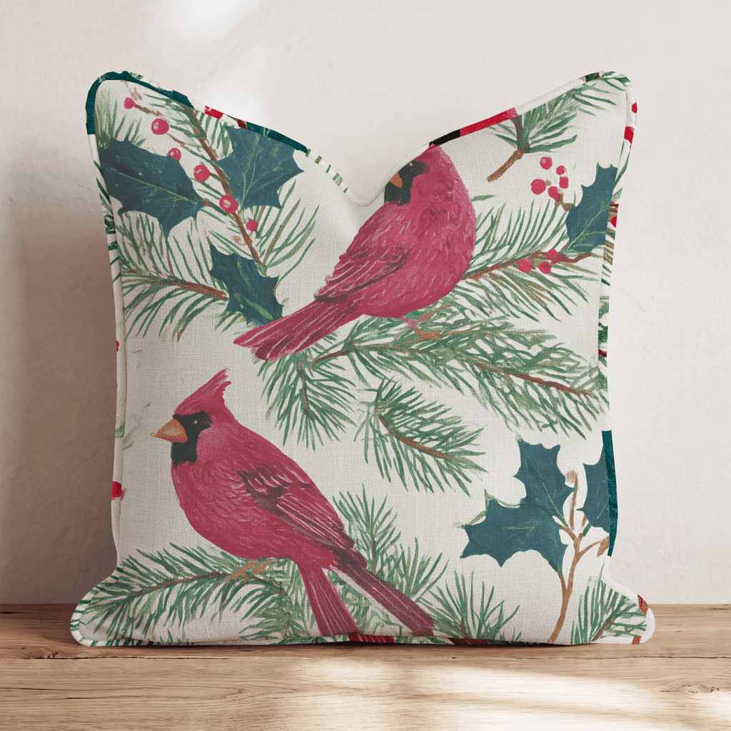 Cardinals and Berries Throw Pillow - Hillcroft Home