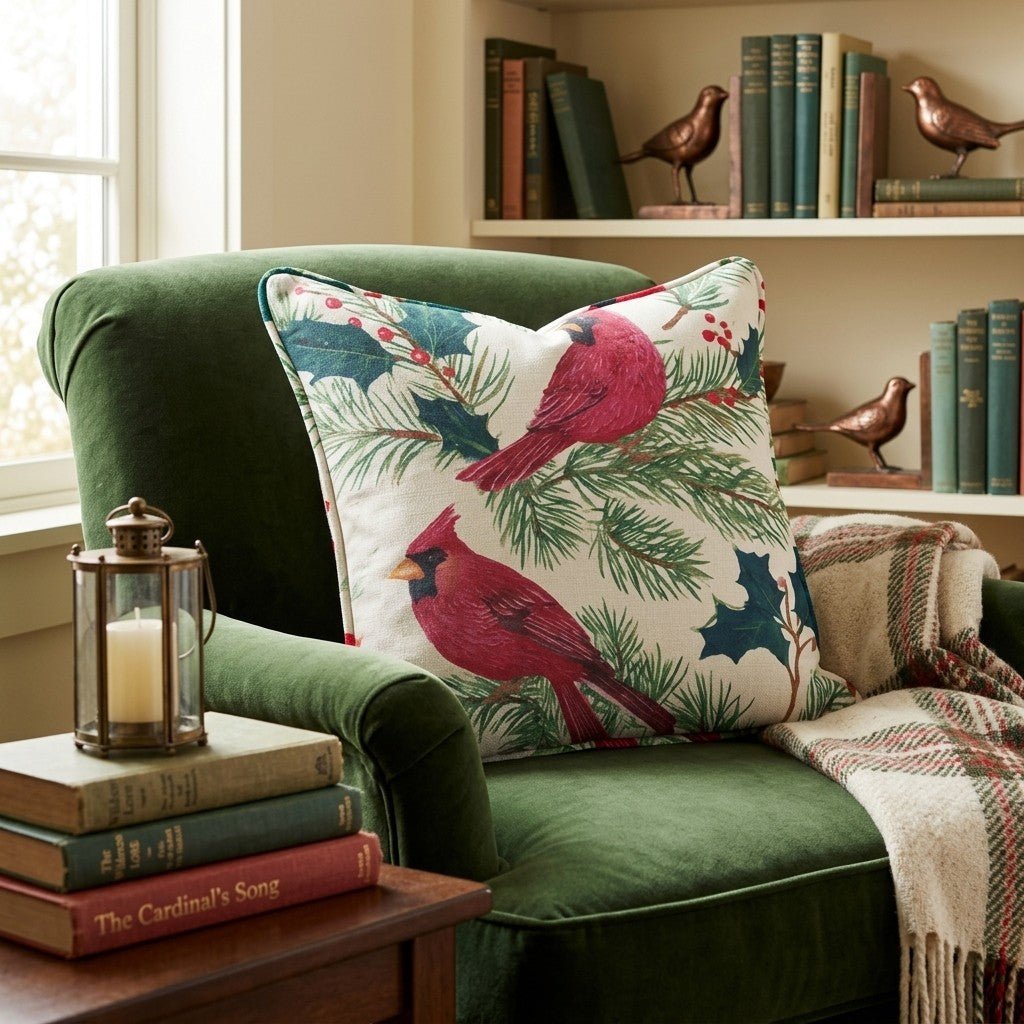 Cardinals and Berries Throw Pillow - Hillcroft Home