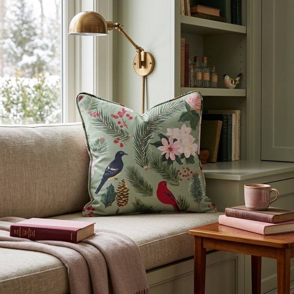 Caroling Birds Throw Pillow - Hillcroft Home