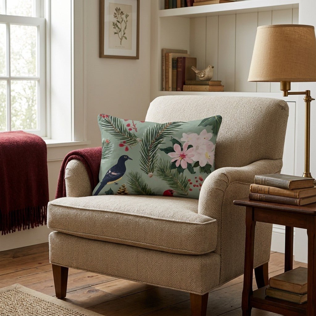 Caroling Birds Throw Pillow - Hillcroft Home