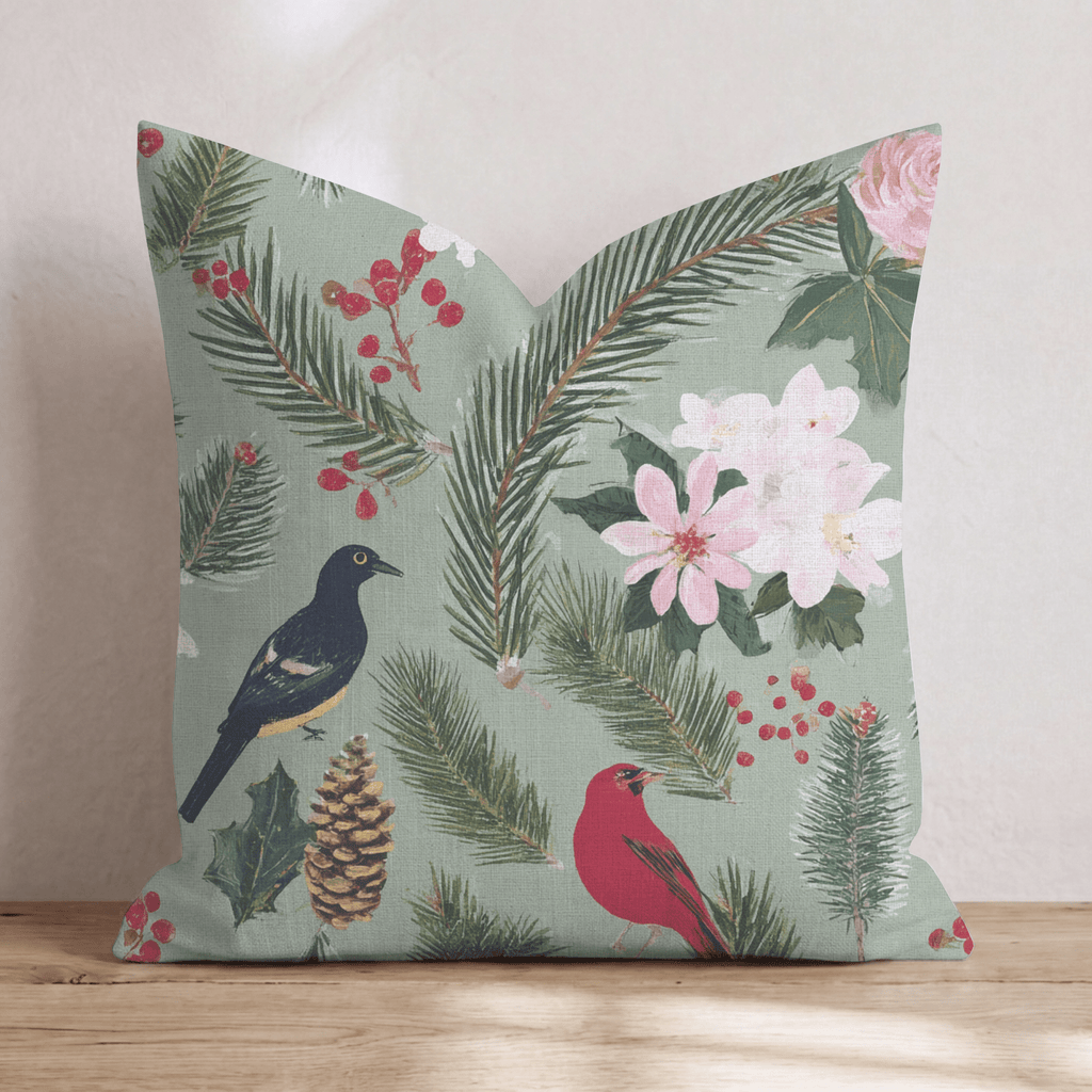 Caroling Birds Throw Pillow - Hillcroft Home