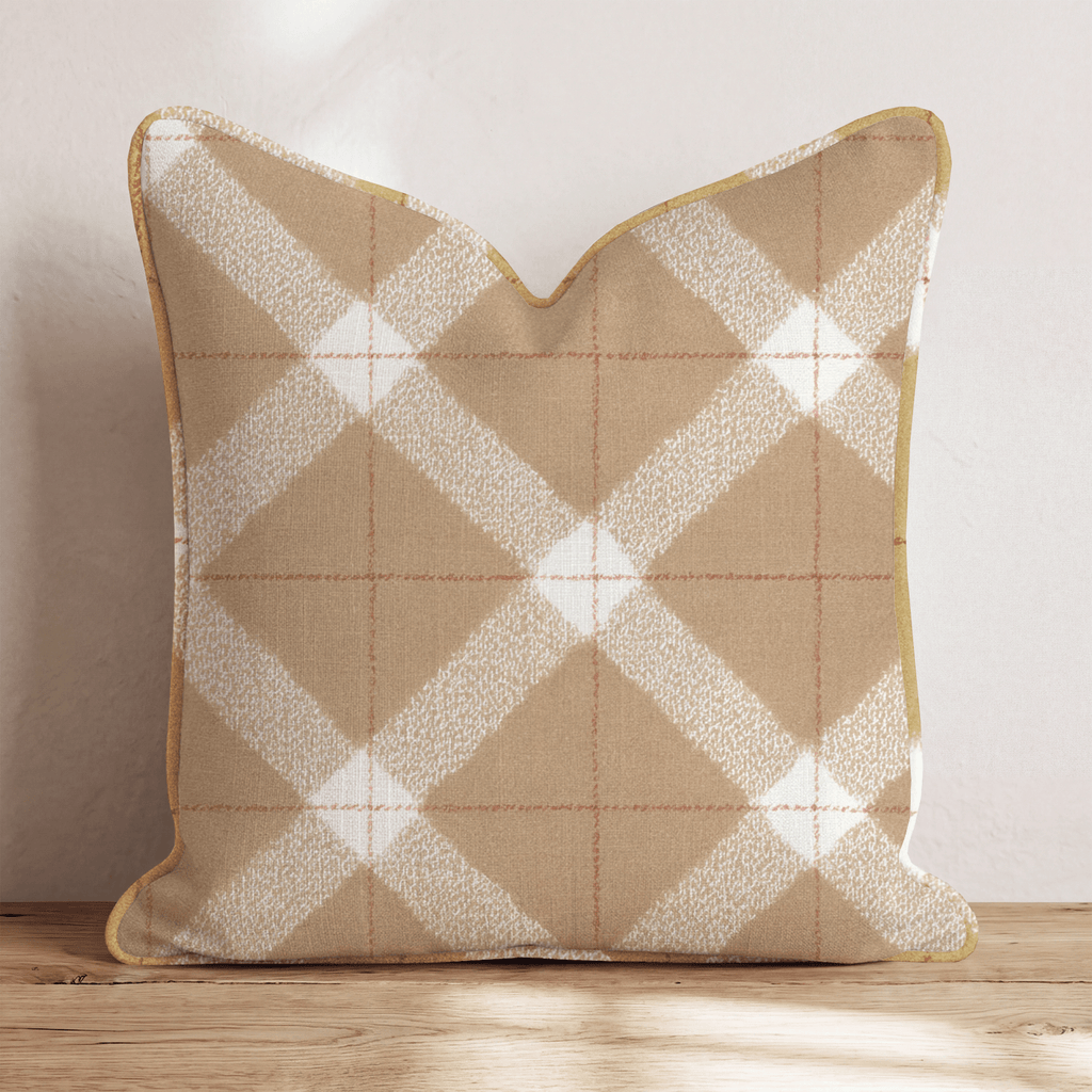 Cashmere Camel Plaid Throw Pillow - Hillcroft Home